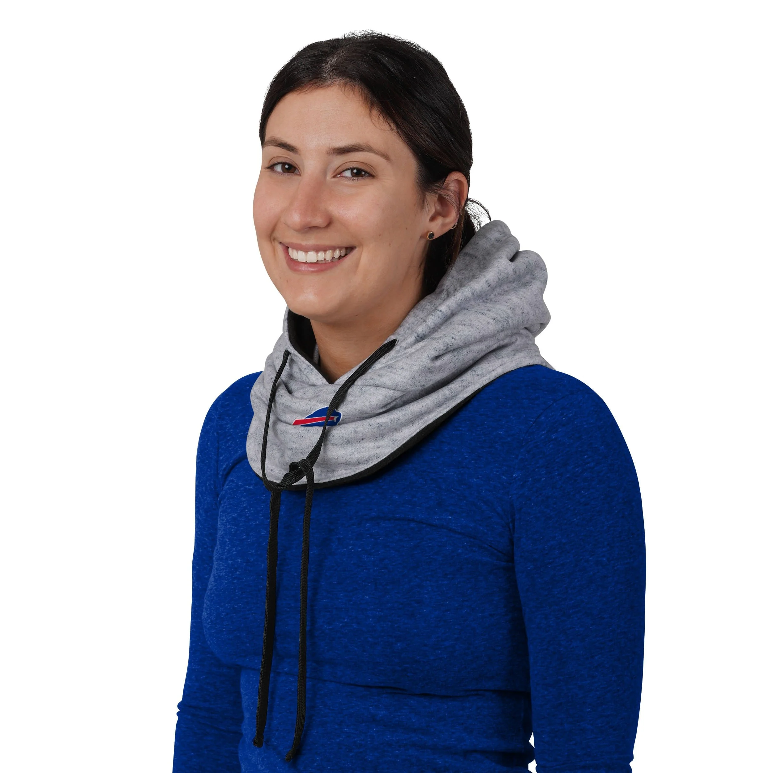 Buffalo Bills NFL Heather Gray Drawstring Hooded Gaiter Scarf - Image 4