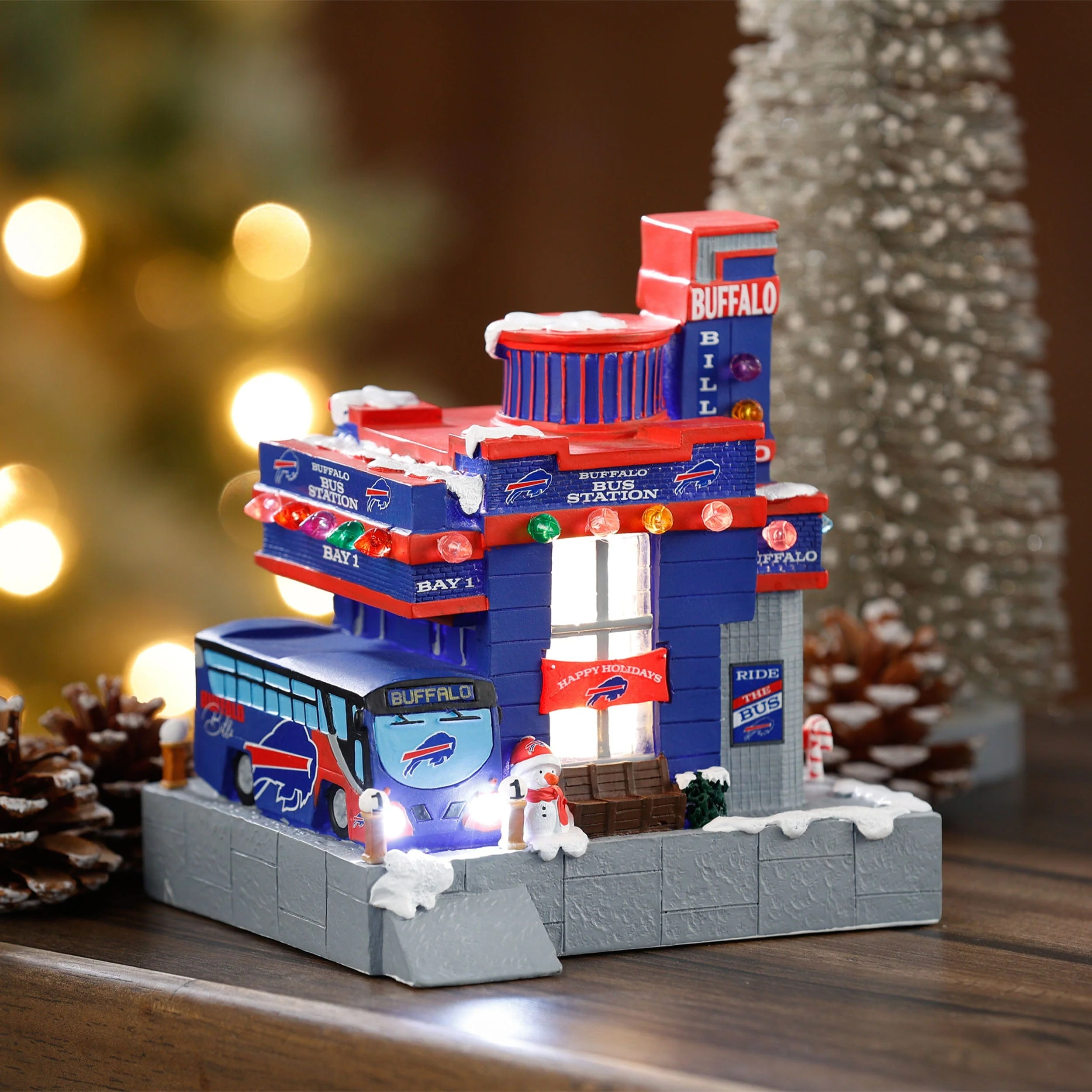 Buffalo Bills NFL Light Up Resin Team Bus Station - Image 2
