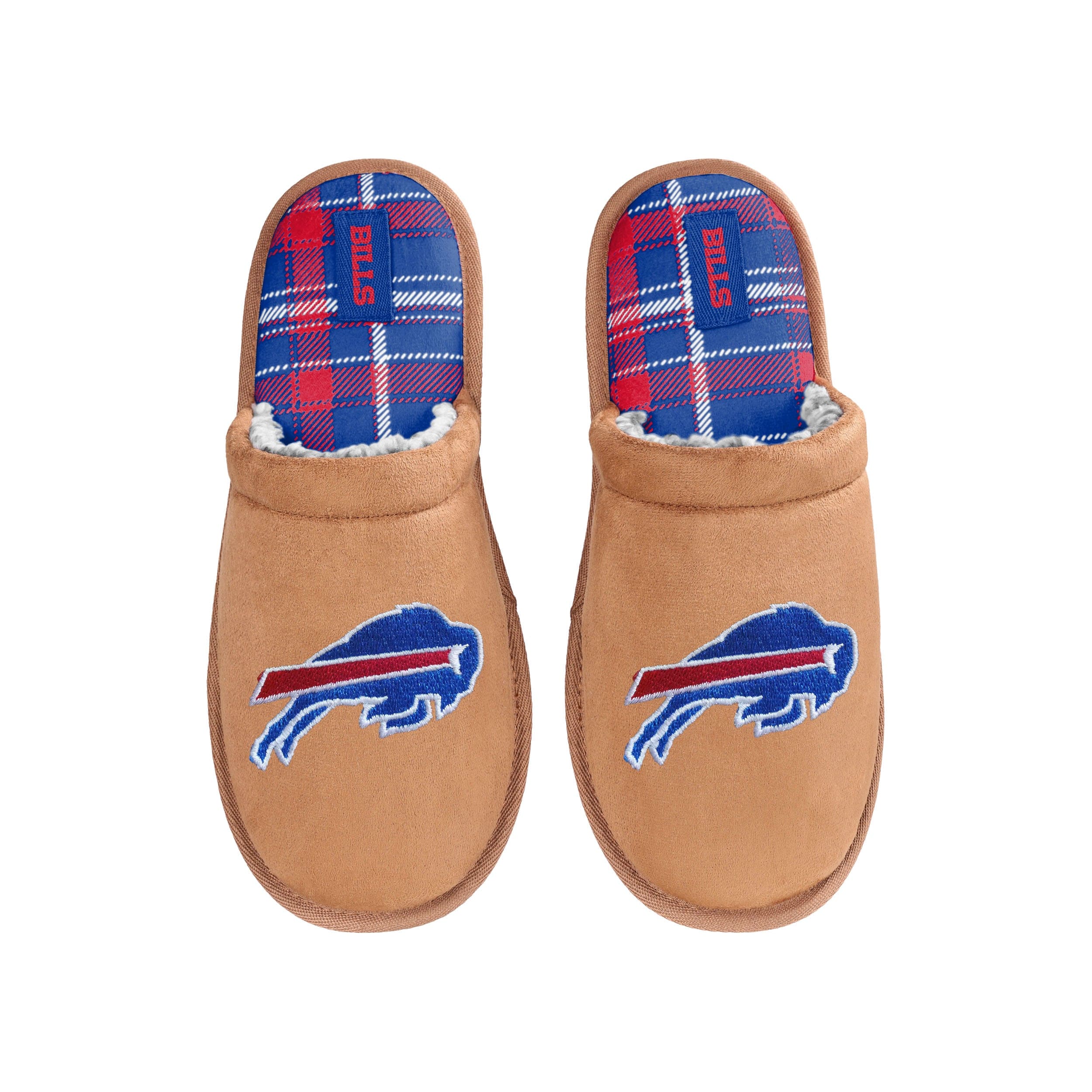 Buffalo Bills NFL Mens Flannel Lined Brown Suede Scuff Slipper - Image 4