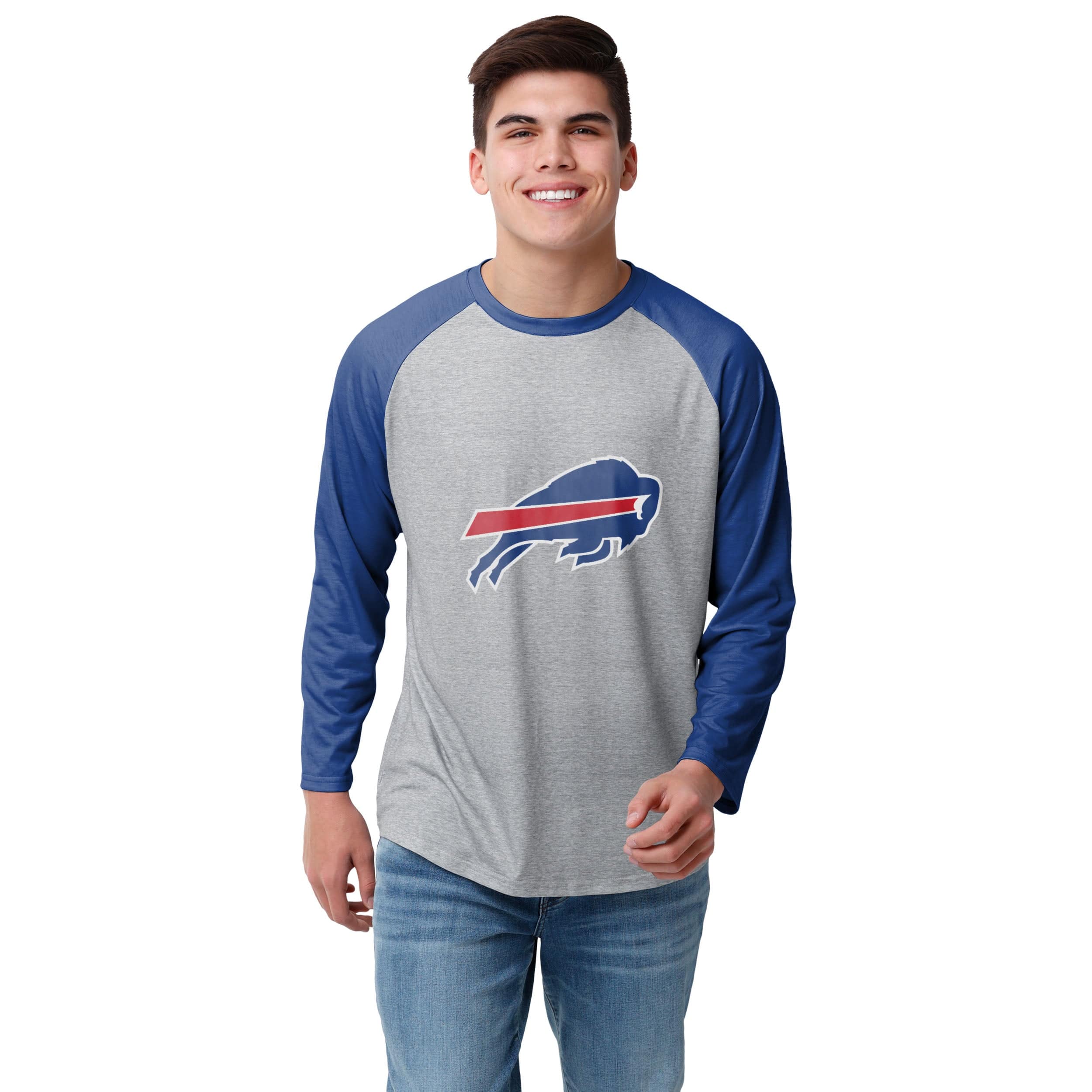 Buffalo Bills NFL Mens Gray Big Logo Raglan T-Shirt - Image 2