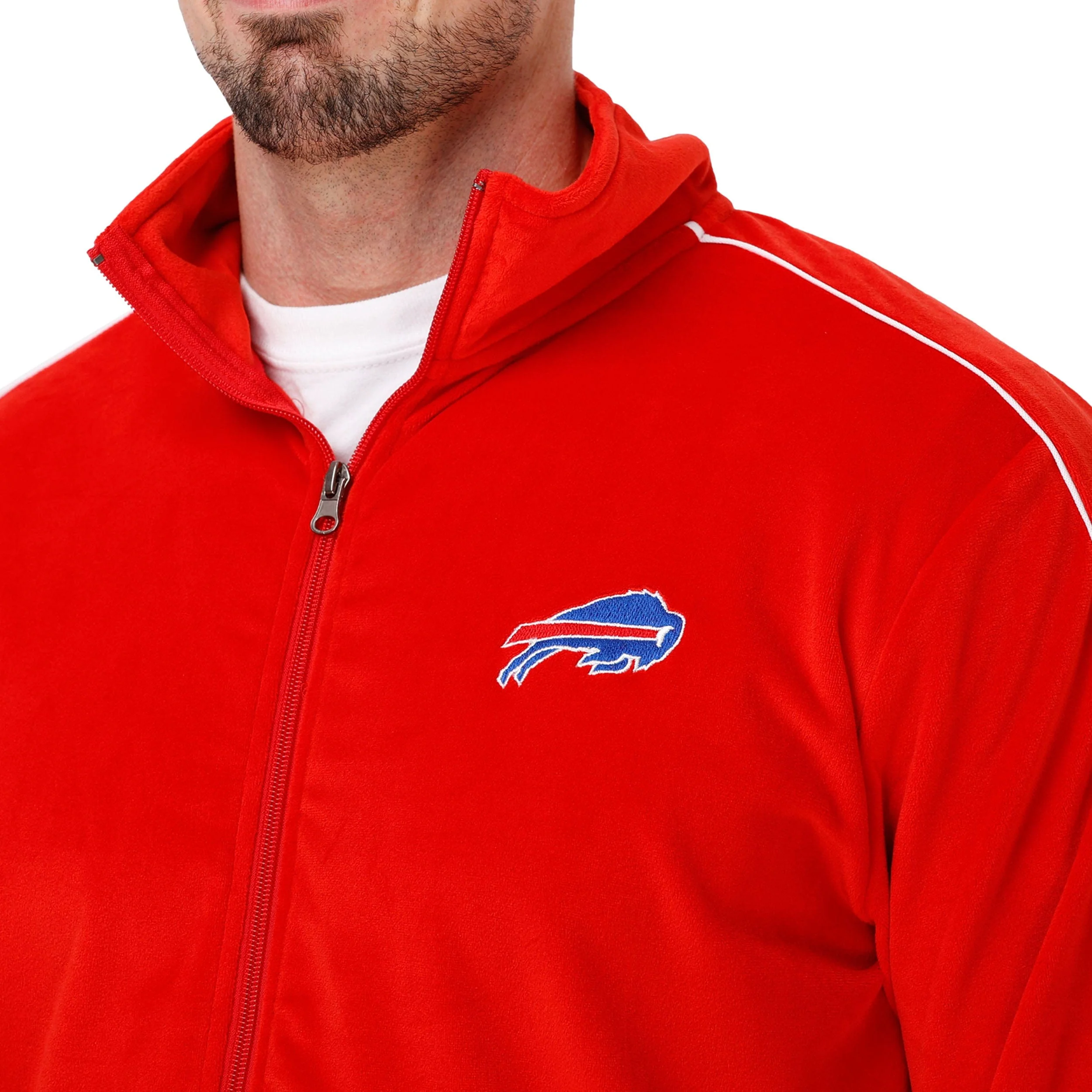 Buffalo Bills NFL Mens Red Velour Zip Up Top - Image 3