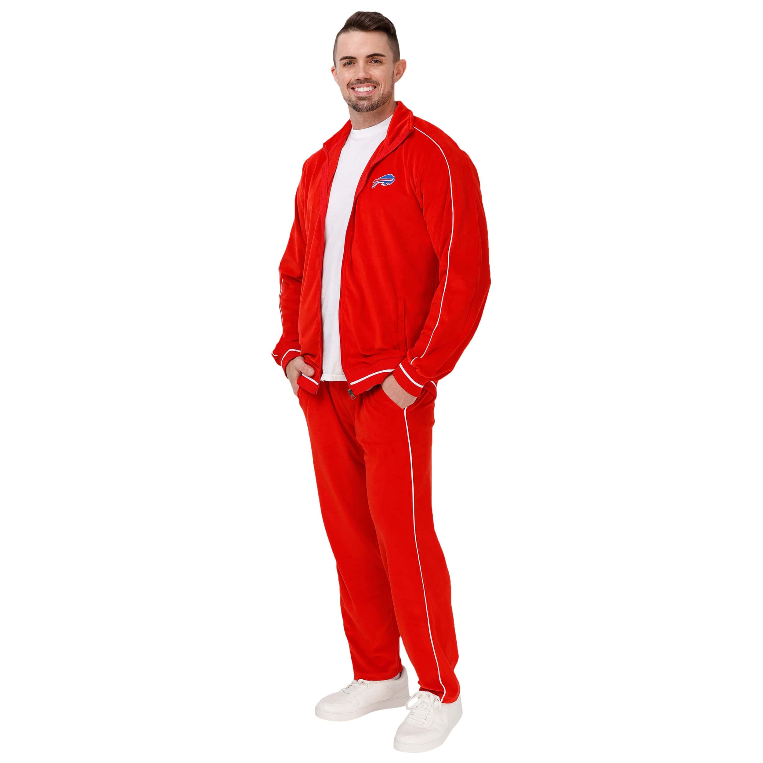Buffalo Bills NFL Mens Red Velour Zip Up Top - Image 5