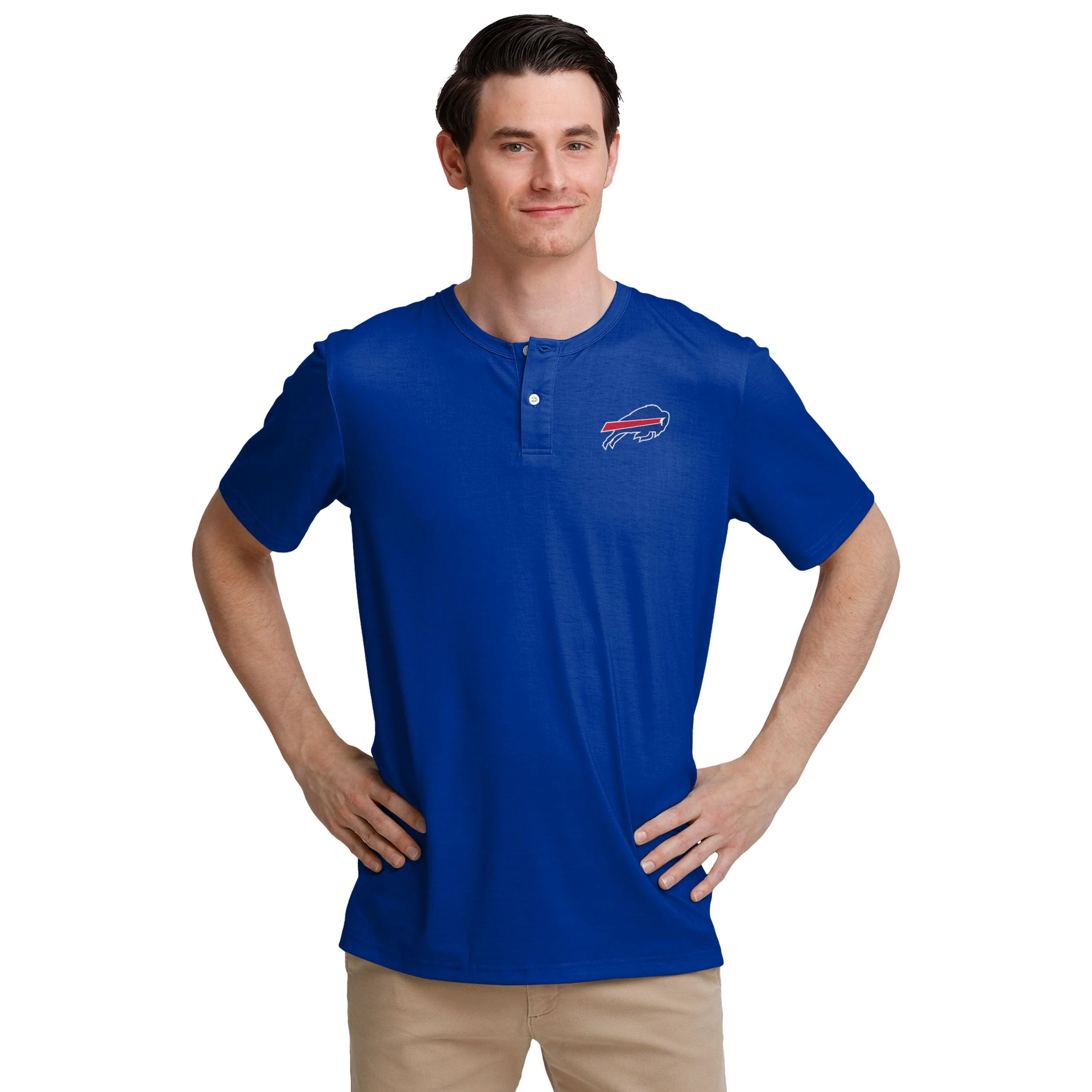 Buffalo Bills NFL Mens Solid Team Logo Short Sleeve Henley - Image 2