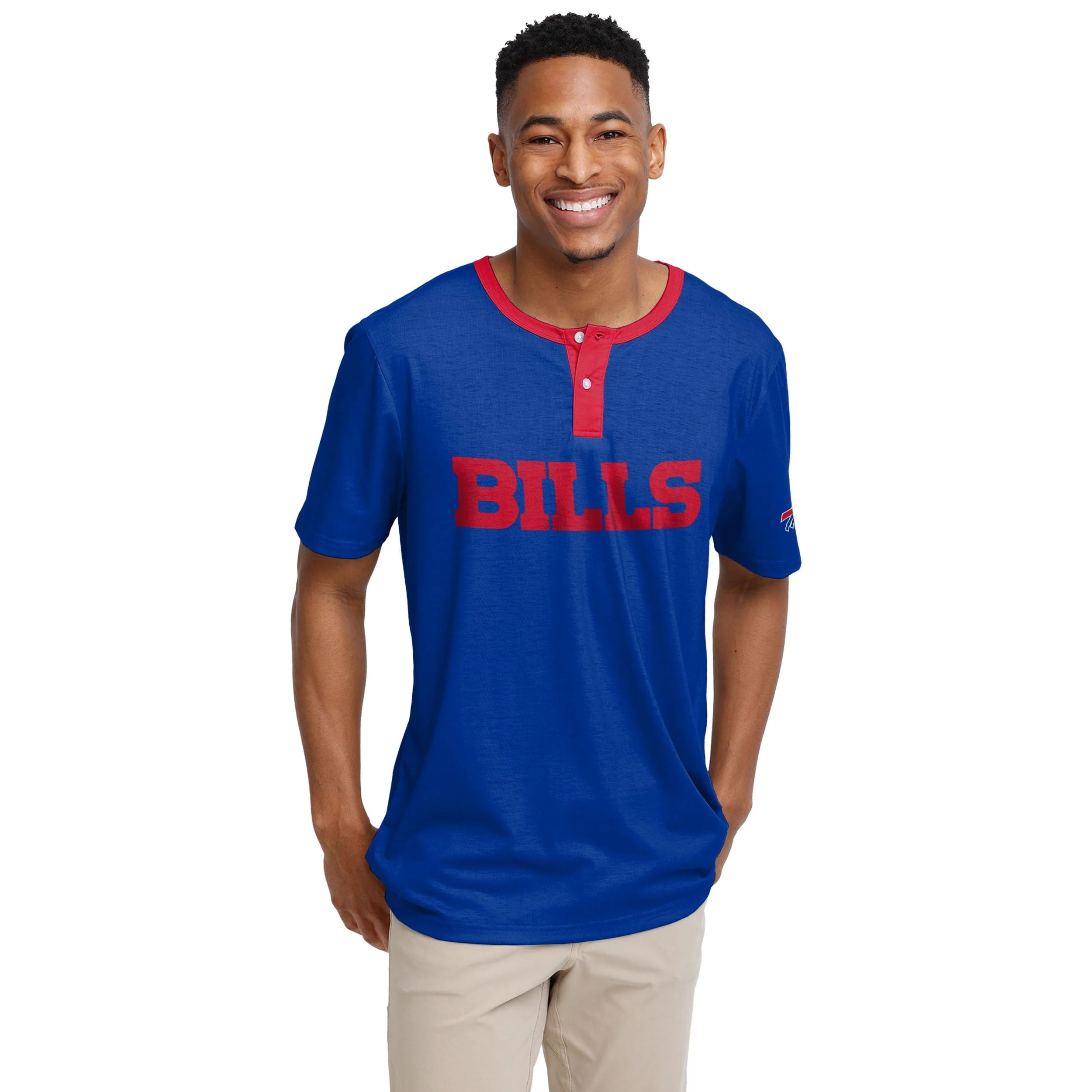 Buffalo Bills NFL Mens Solid Wordmark Short Sleeve Henley - Image 2