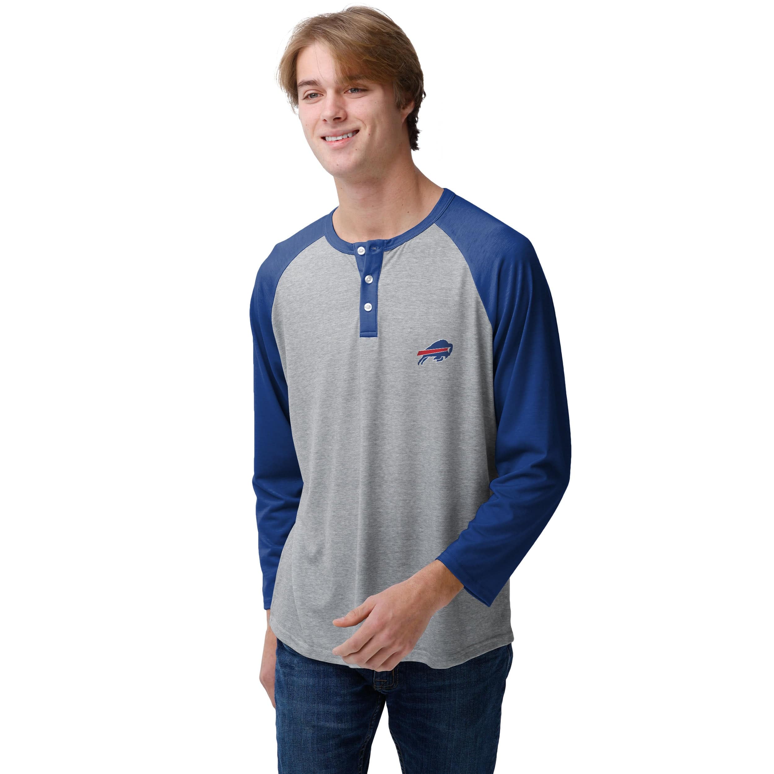 Buffalo Bills NFL Mens Team Logo Gray Long Sleeve Henley - Image 2