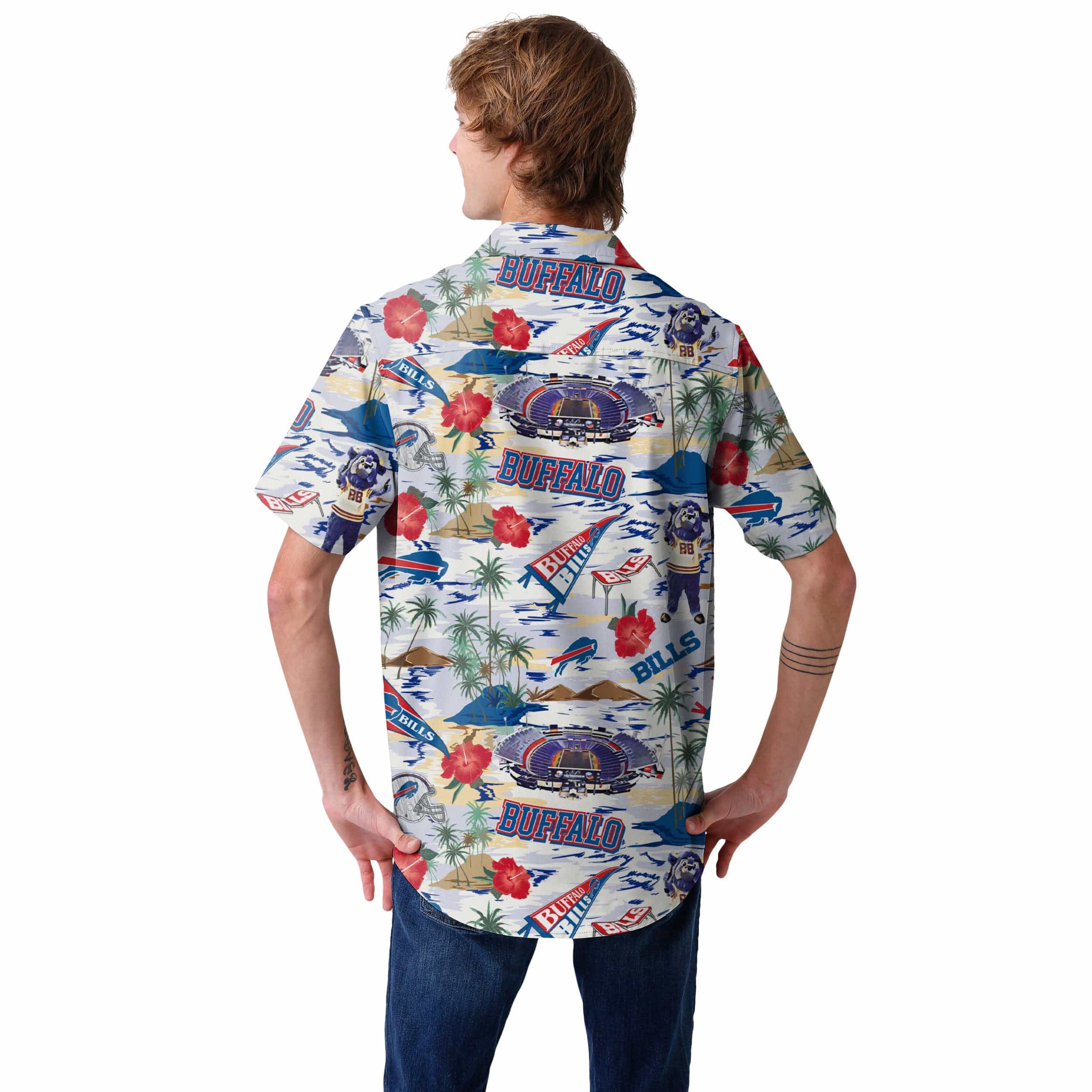 Buffalo Bills NFL Mens Thematic Stadium Print Button Up Shirt - Image 3
