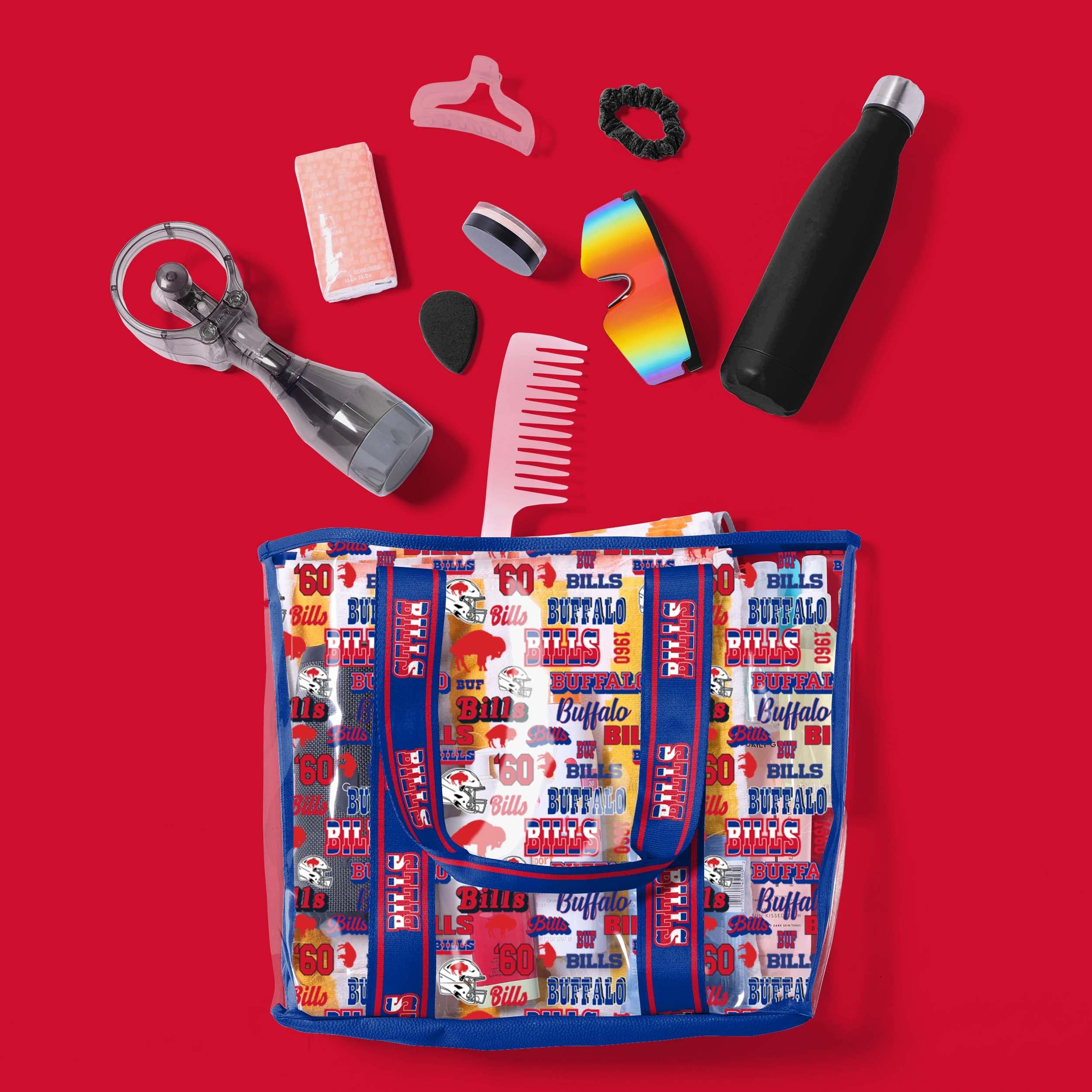 Buffalo Bills NFL Repeat Retro Print Clear Tote Bag - Image 3