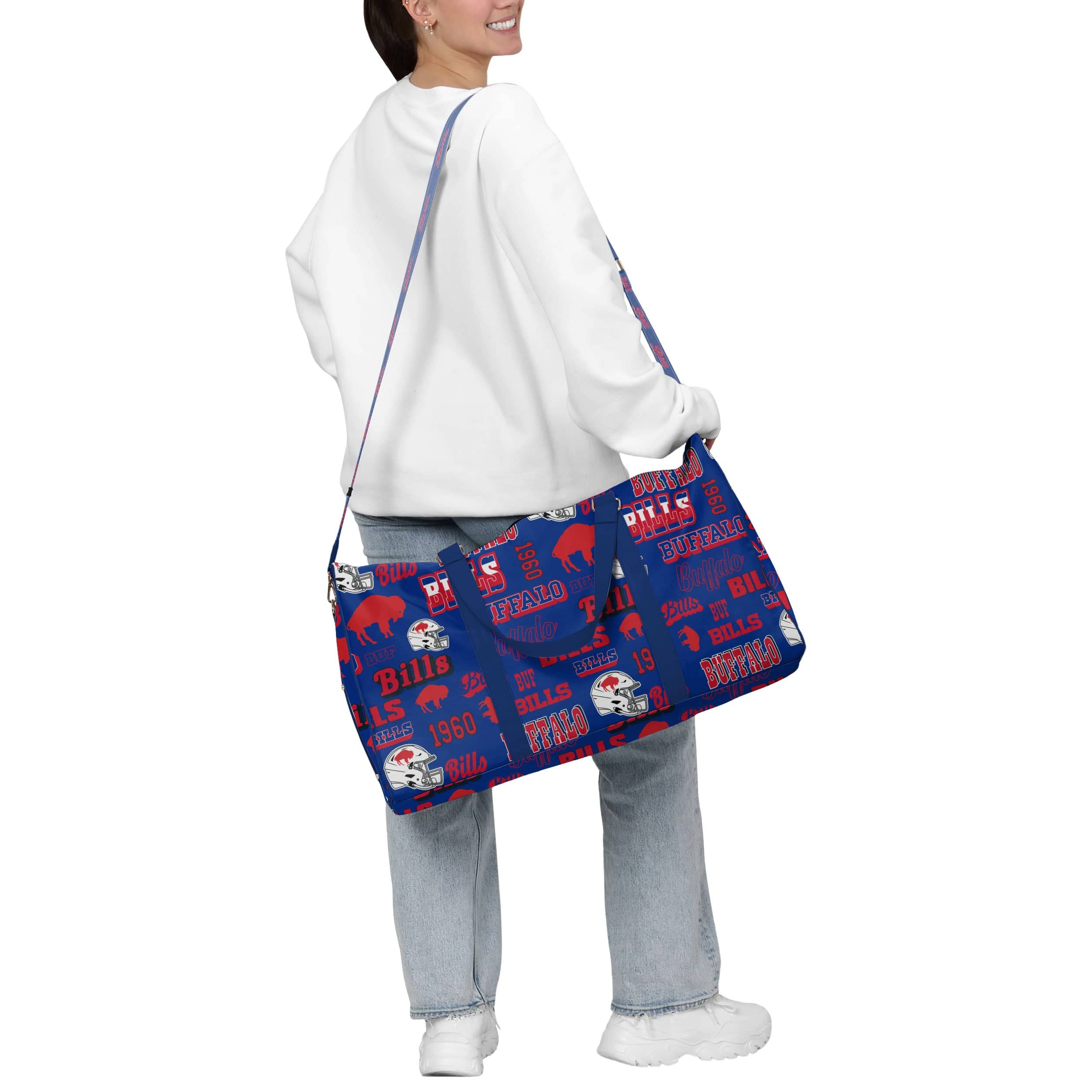 Buffalo Bills NFL Repeat Retro Print Nylon Weekender Duffle Bag - Image 3