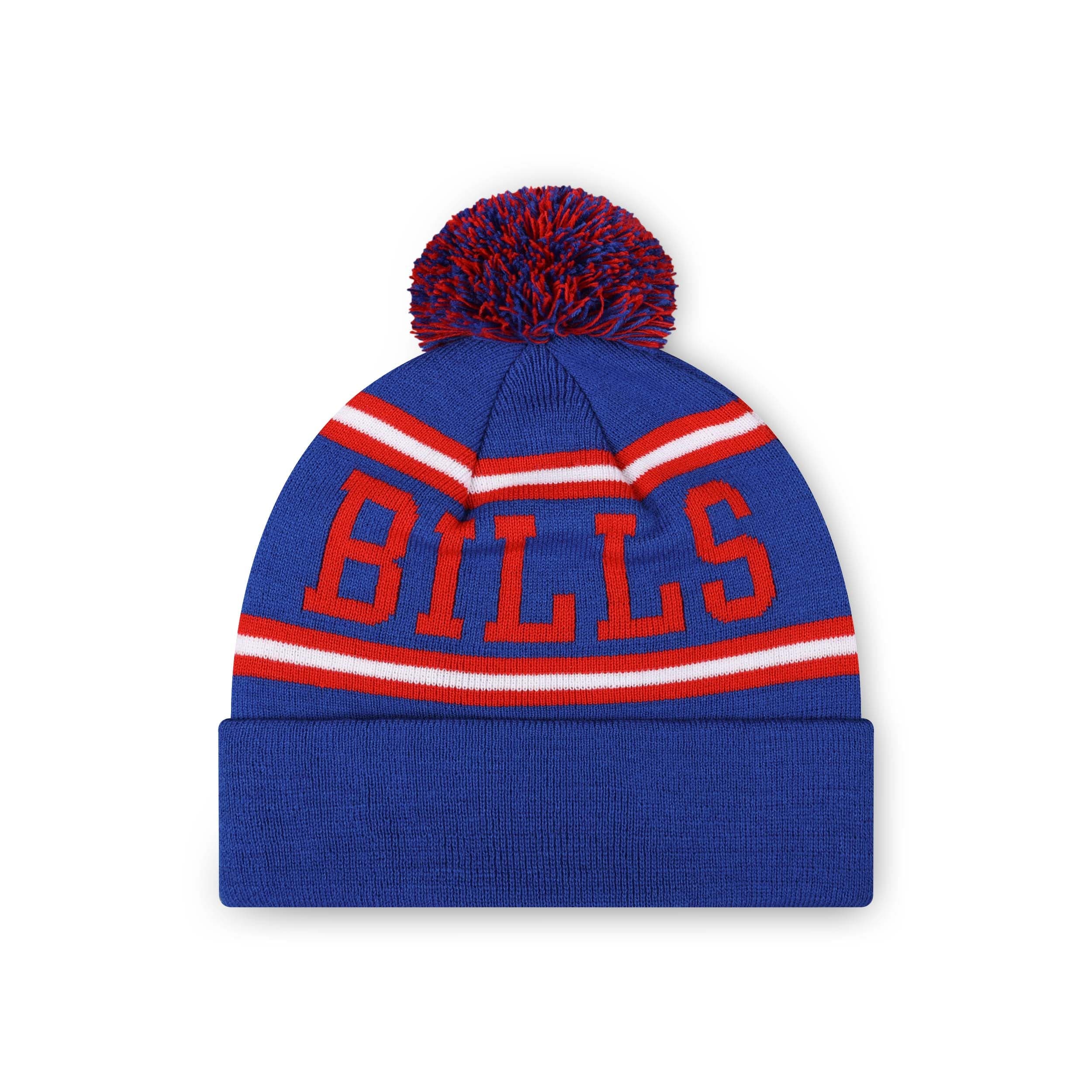 Buffalo Bills NFL Royal Primary Logo Stripe Pom Beanie - Image 2