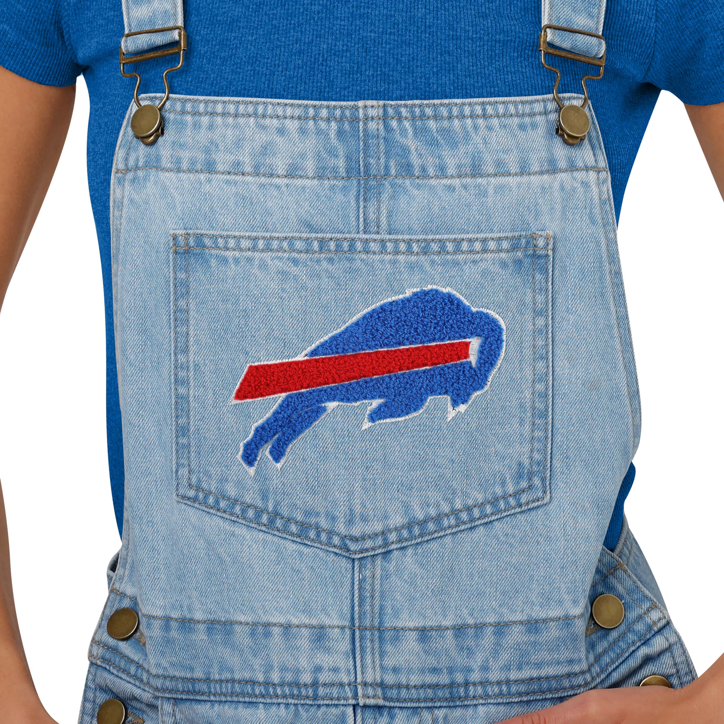Buffalo Bills NFL Womens Big Logo Denim Bib Shortalls - Image 3