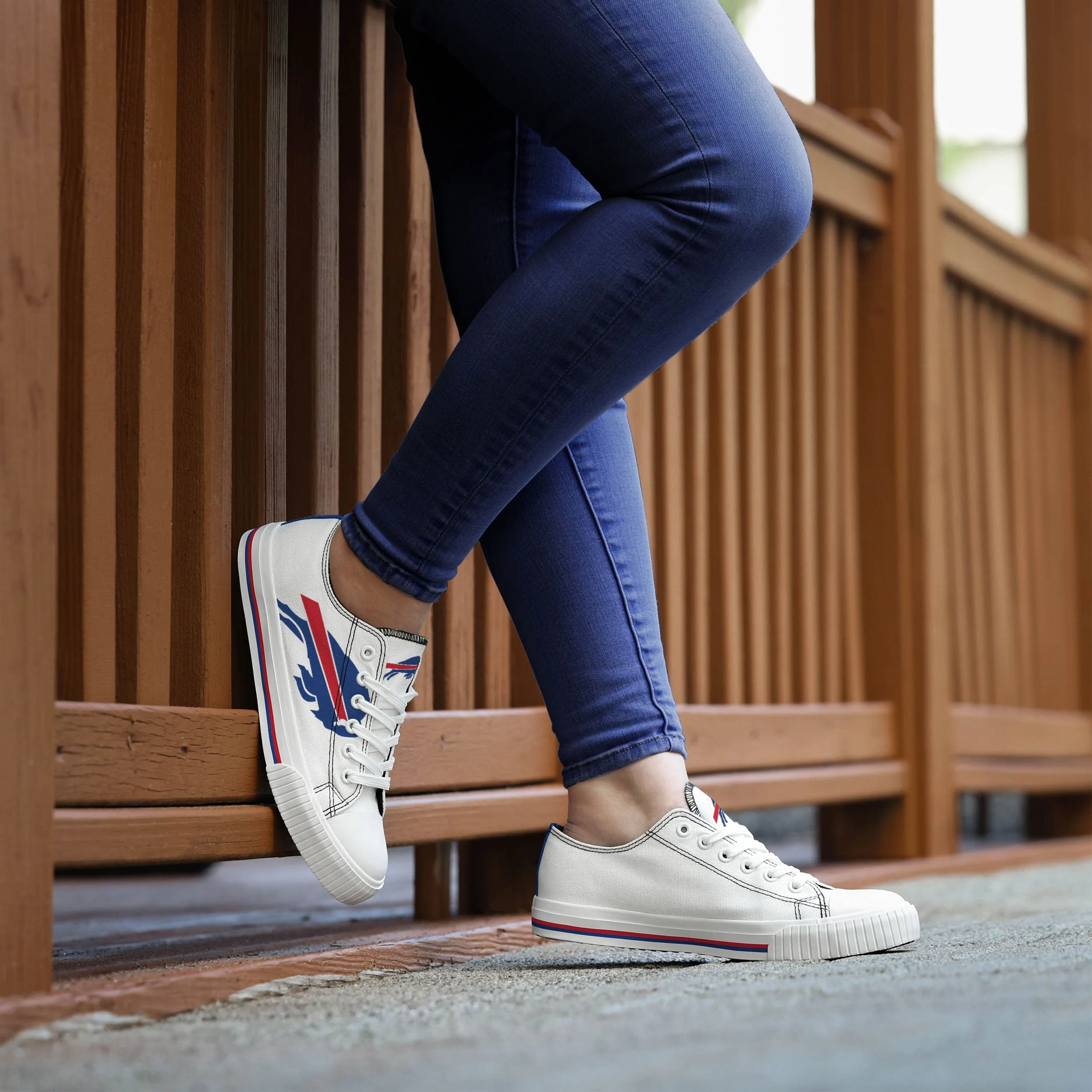Buffalo Bills NFL Womens Big Logo Low Top White Canvas Shoes - Image 3