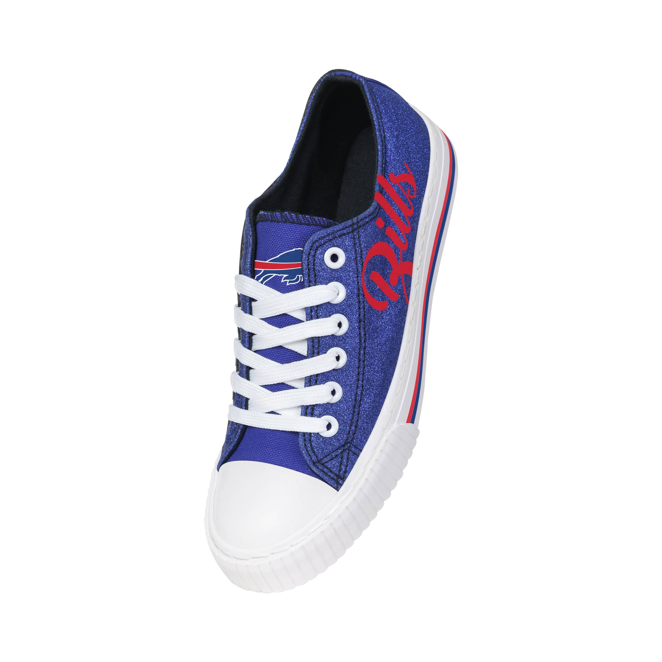 Buffalo Bills NFL Womens Color Glitter Low Top Canvas Shoes - Image 3