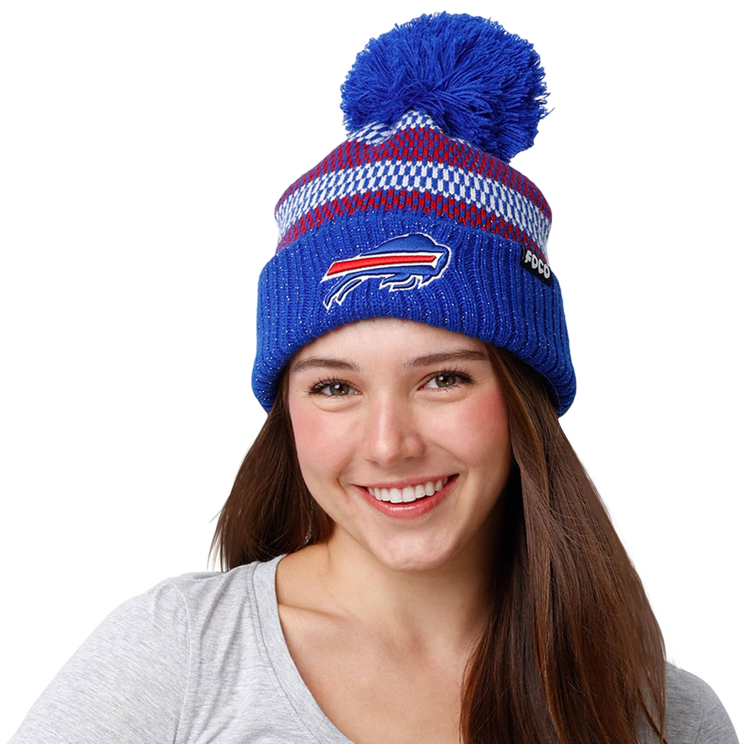 Buffalo Bills NFL Womens Cozy Knit Metallic Thread Pom Beanie - Image 3