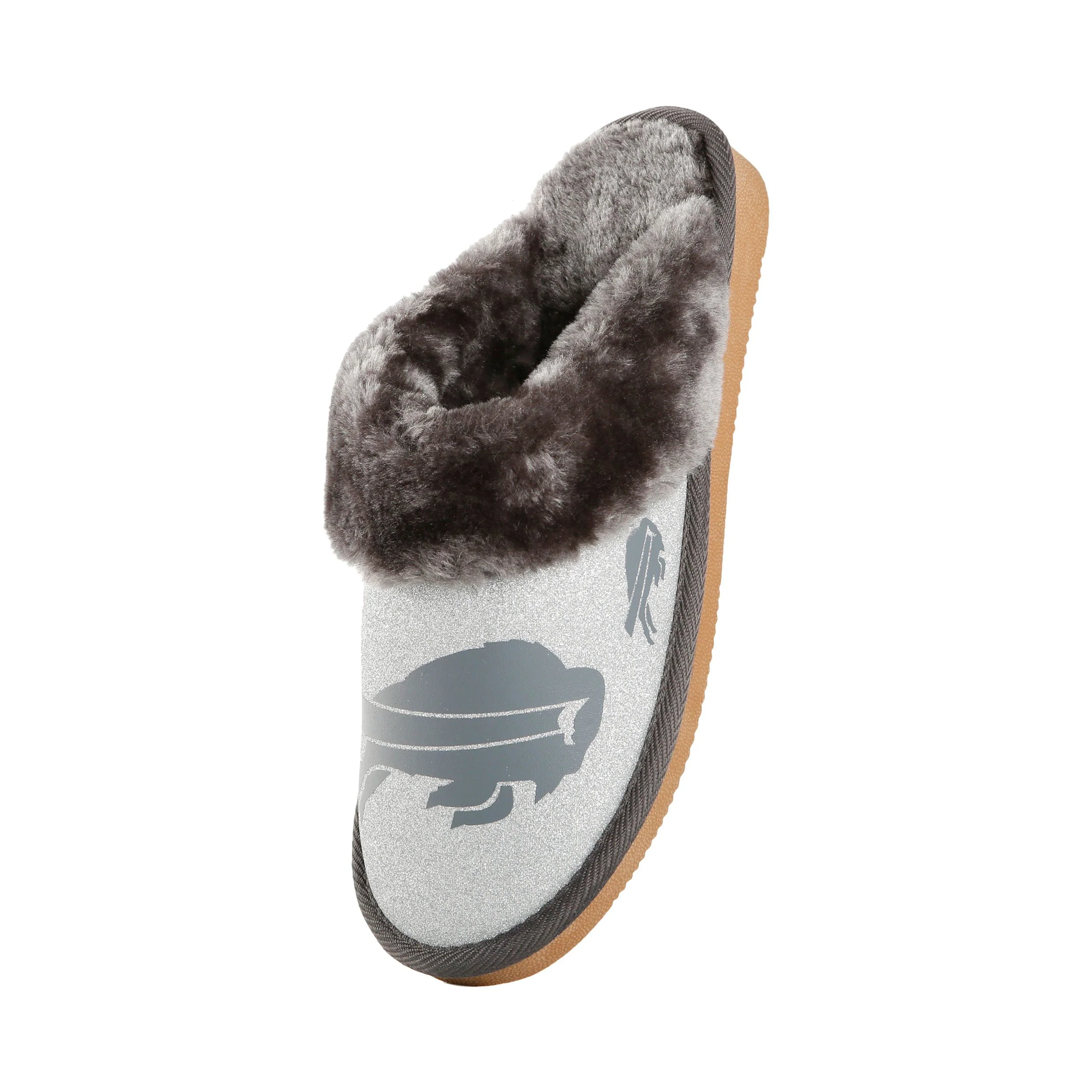 Buffalo Bills NFL Womens Glitter Open Back Fur Moccasin Slippers - Image 3