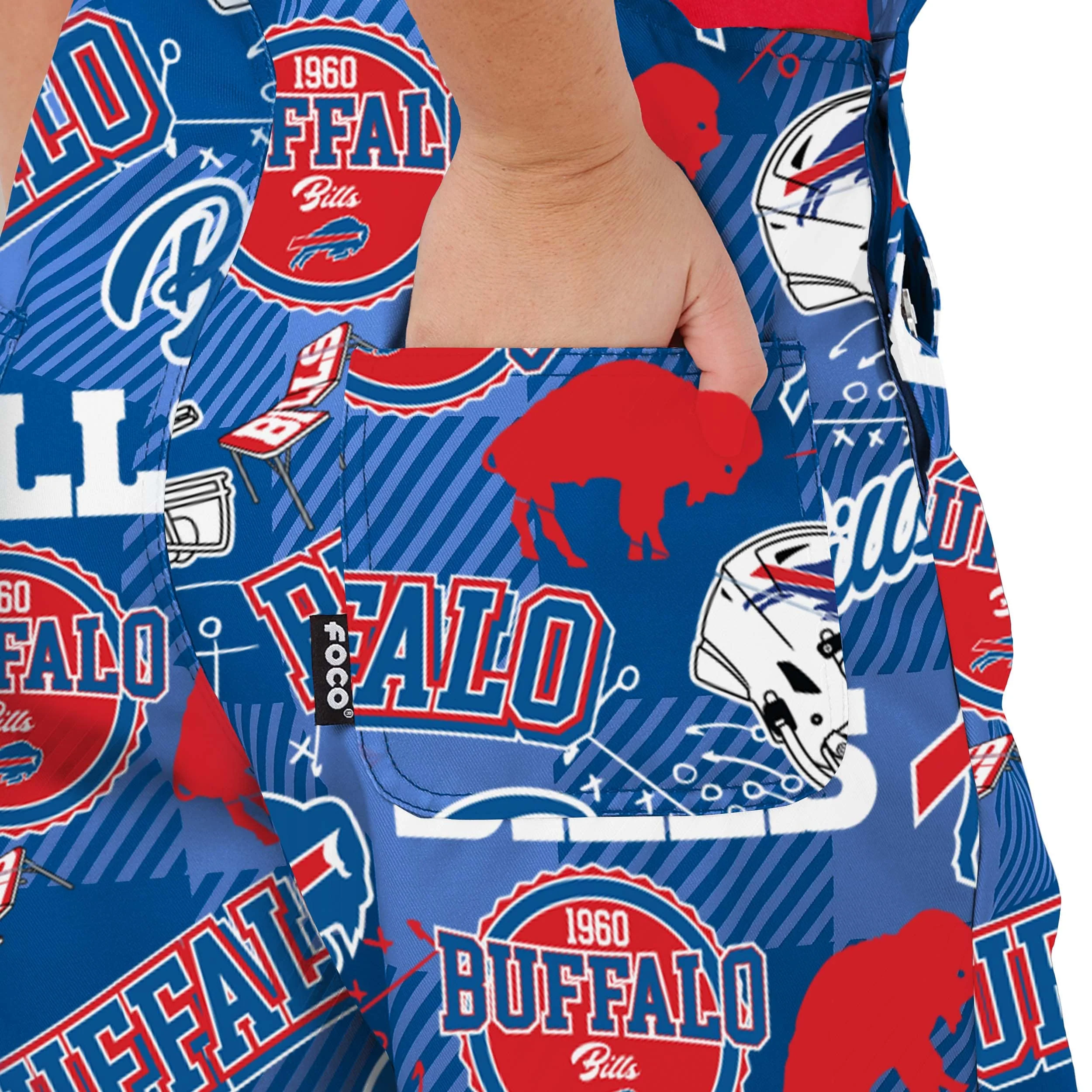 Buffalo Bills NFL Womens Historic Print Bib Overalls - Image 6