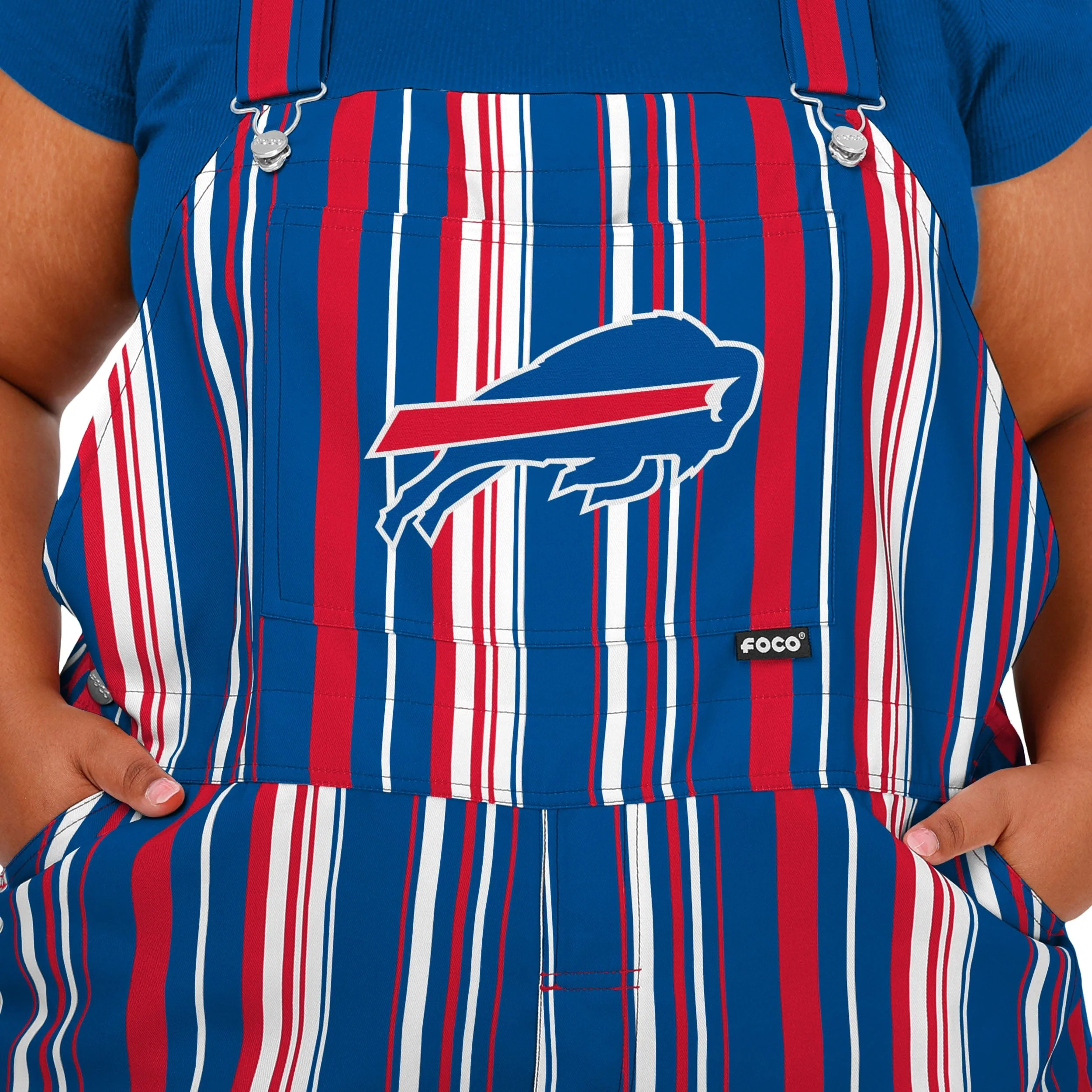 Buffalo Bills NFL Womens Hyper Stripe Bib Overalls - Image 4