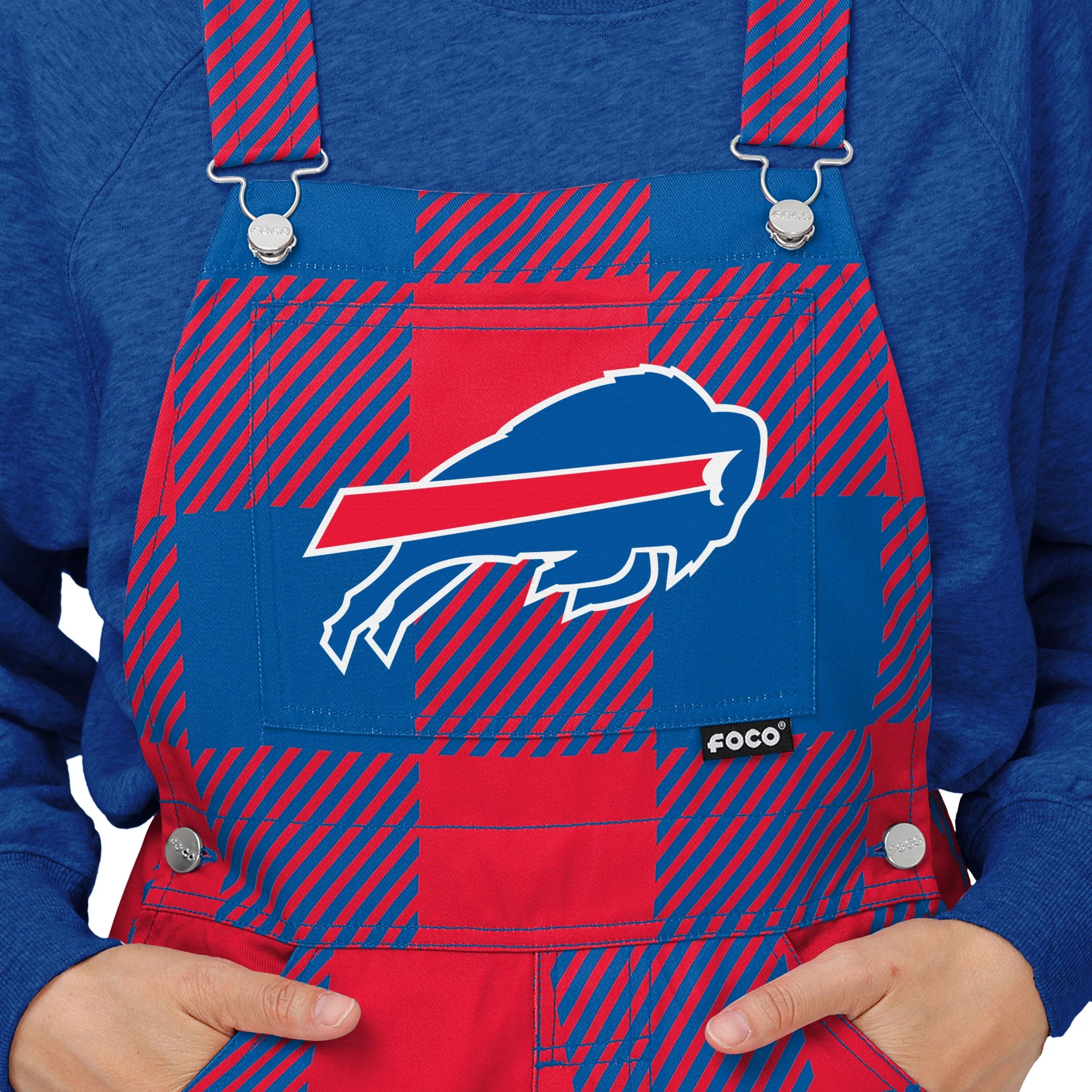 Buffalo Bills NFL Womens Plaid Bib Overalls - Image 4