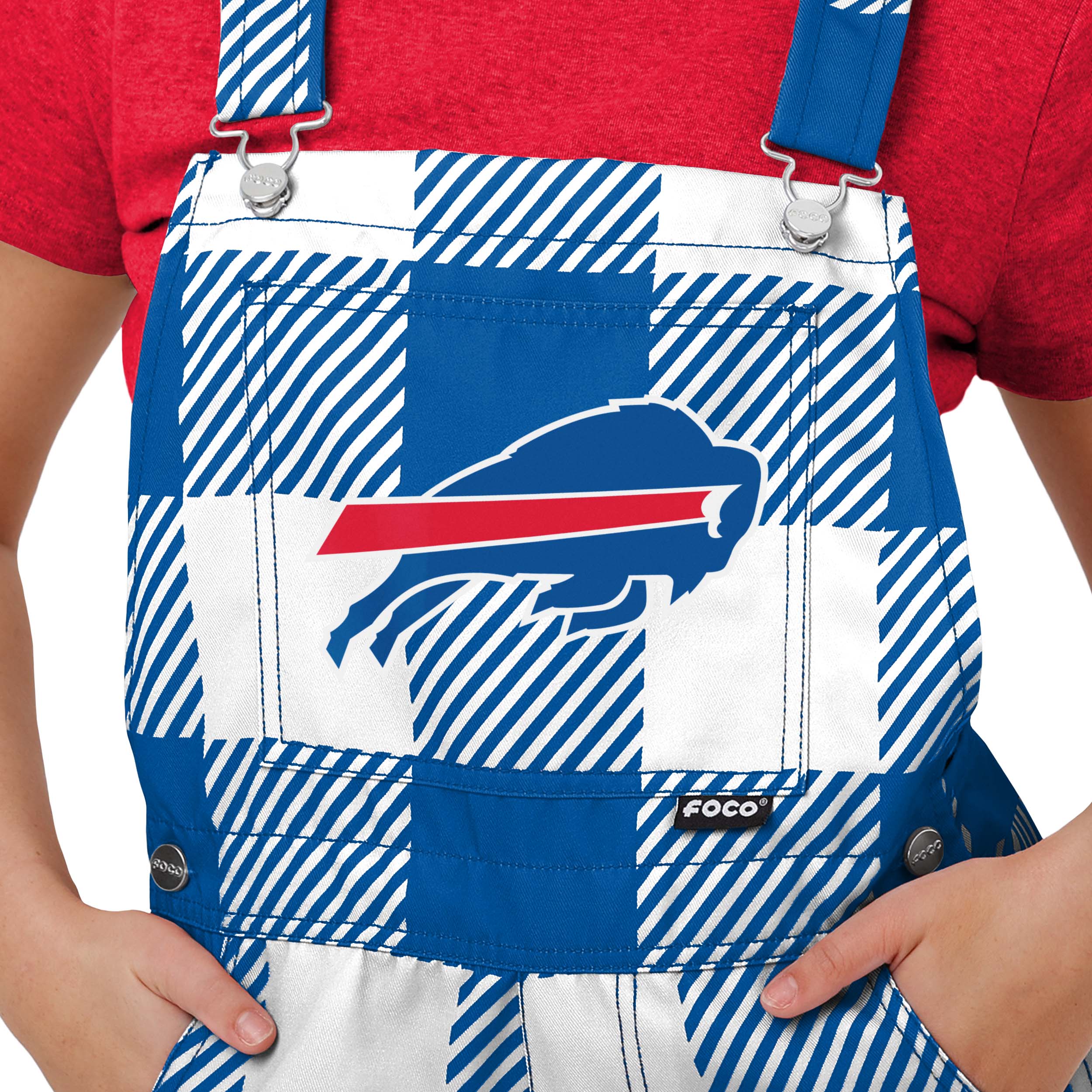 Buffalo Bills NFL Womens Plaid Bib Shortalls - Image 3