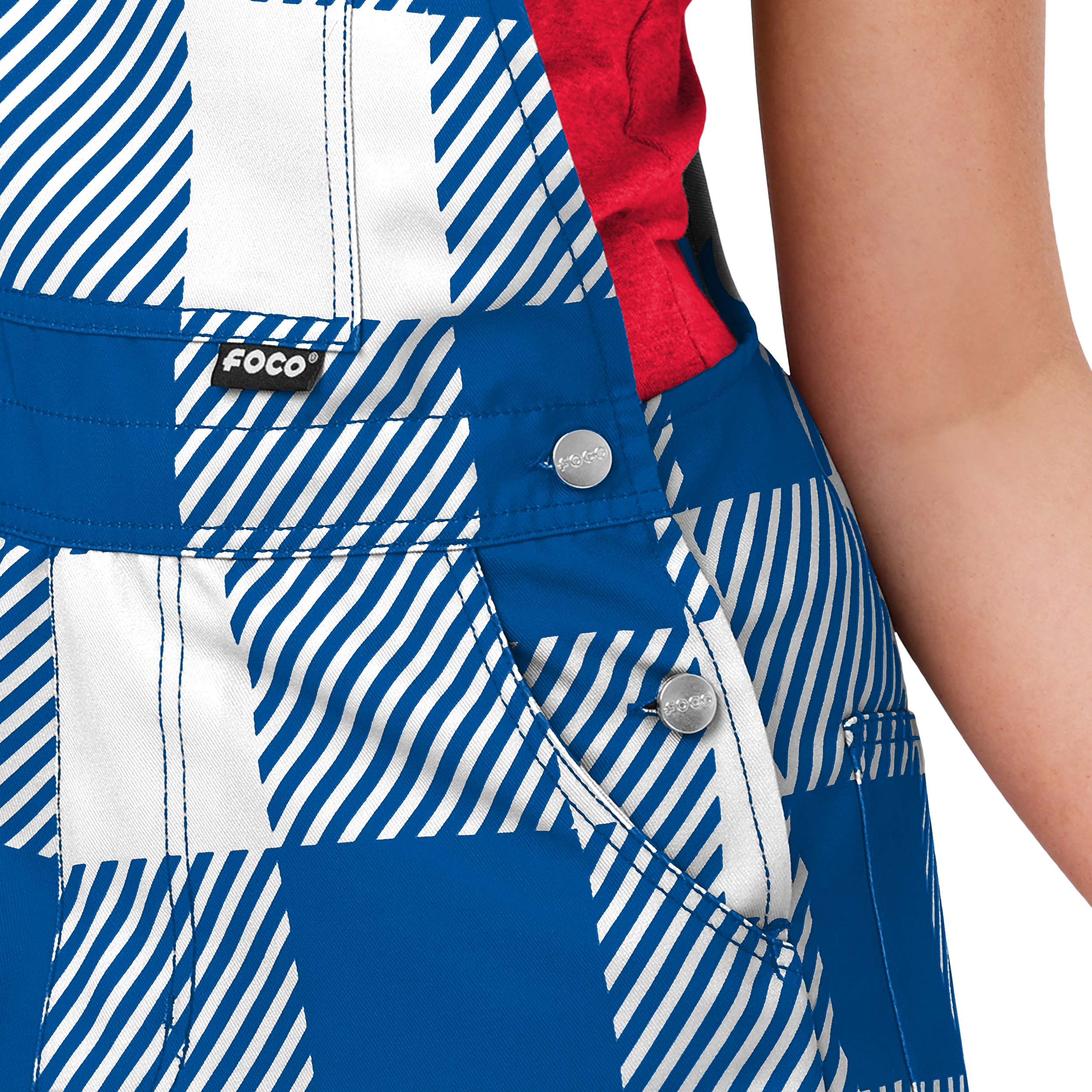 Buffalo Bills NFL Womens Plaid Bib Shortalls - Image 4