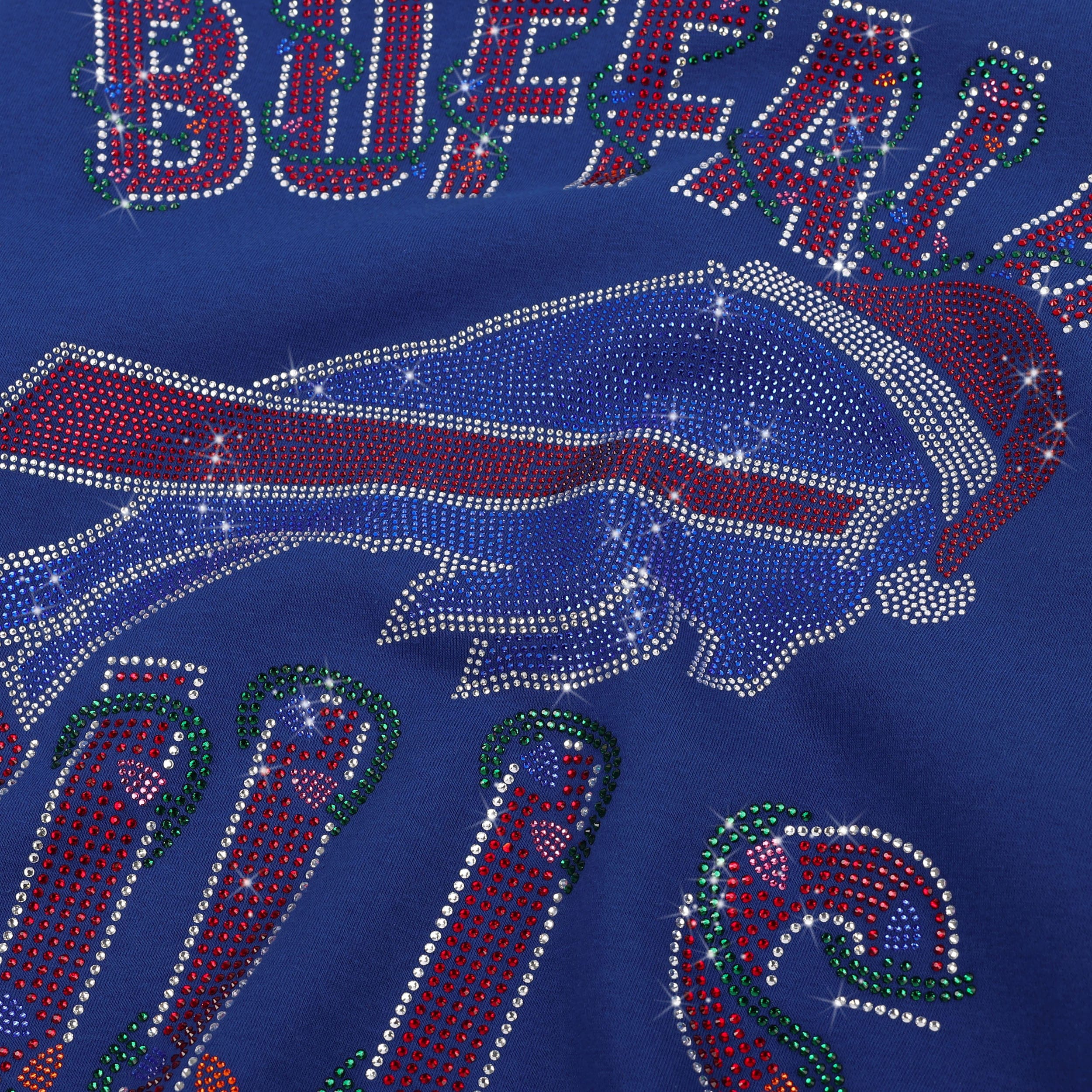 Buffalo Bills NFL Womens Rhinestone Logo Oversized Holiday Crew Neck Sweatshirt - Image 3