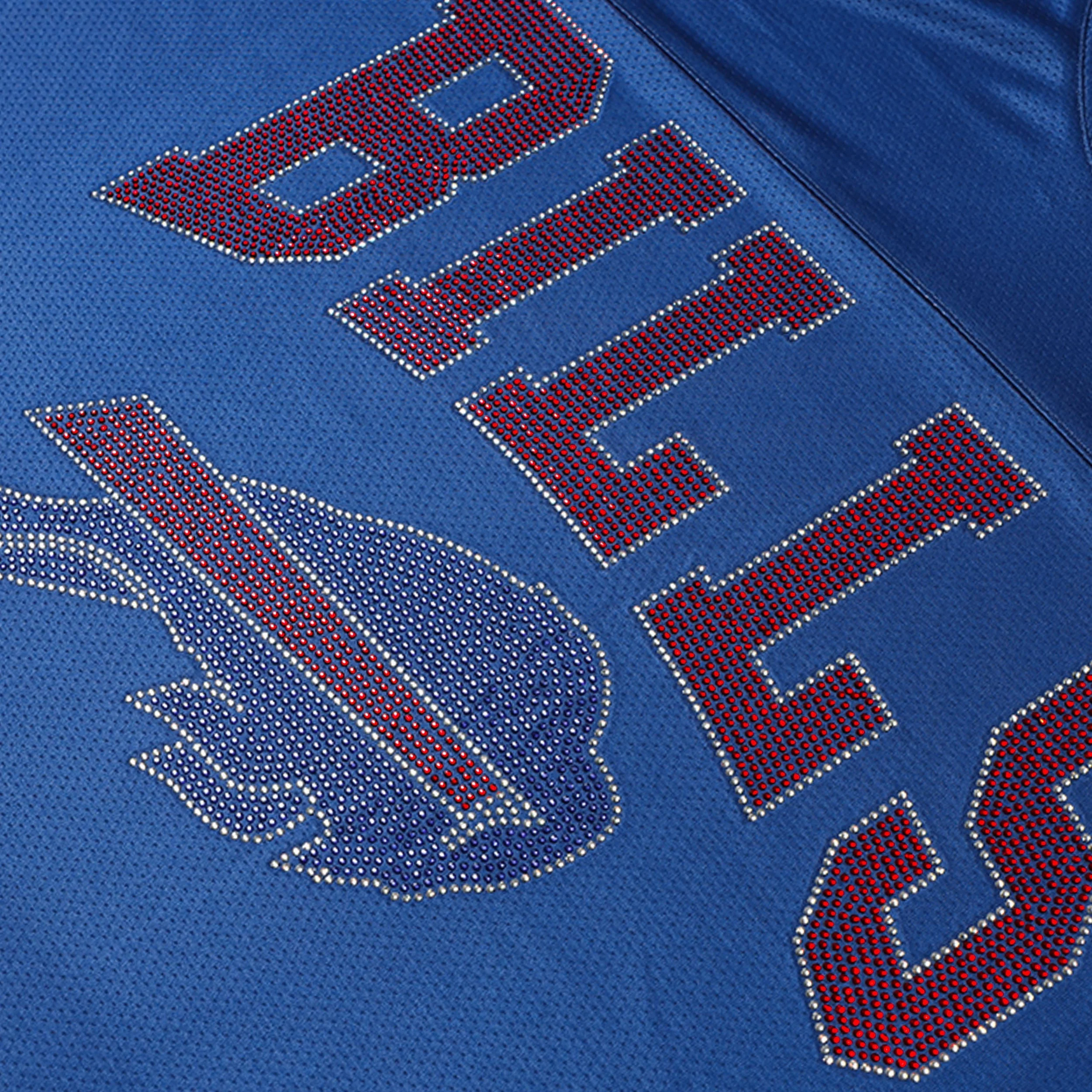 Buffalo Bills NFL Womens Rhinestone Logo Oversized V-Neck Mesh T-Shirt - Image 2