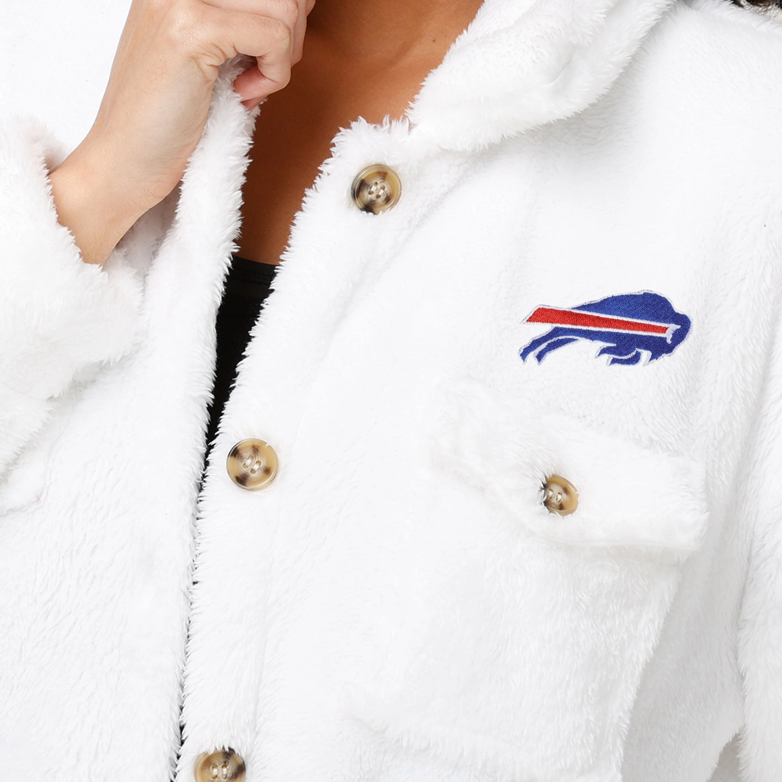 Buffalo Bills NFL Womens White Sherpa Jacket - Image 3
