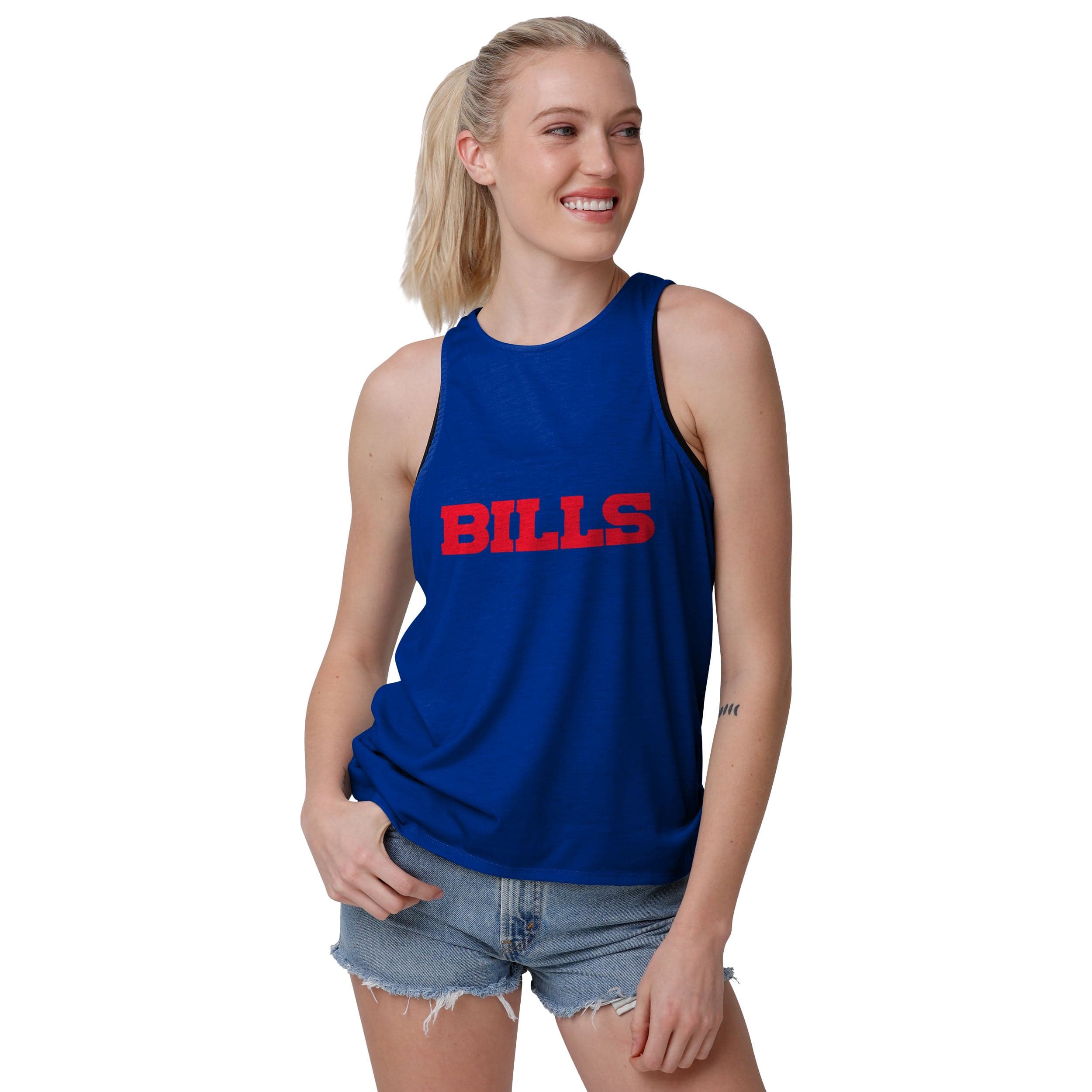 Buffalo Bills NFL Womens Wordmark Mini Print Tie-Breaker Sleeveless Top - Image 2