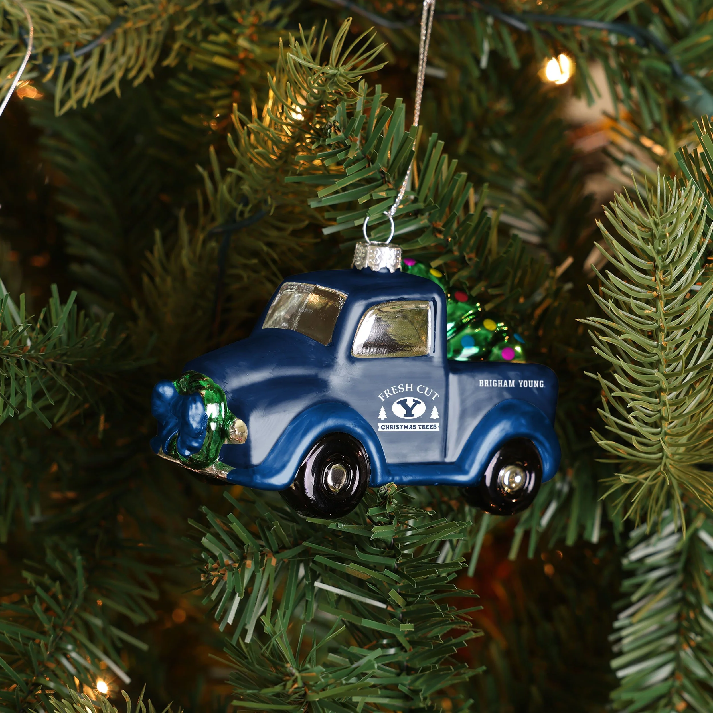 BYU Cougars NCAA Blown Glass Truck Ornament - Image 3