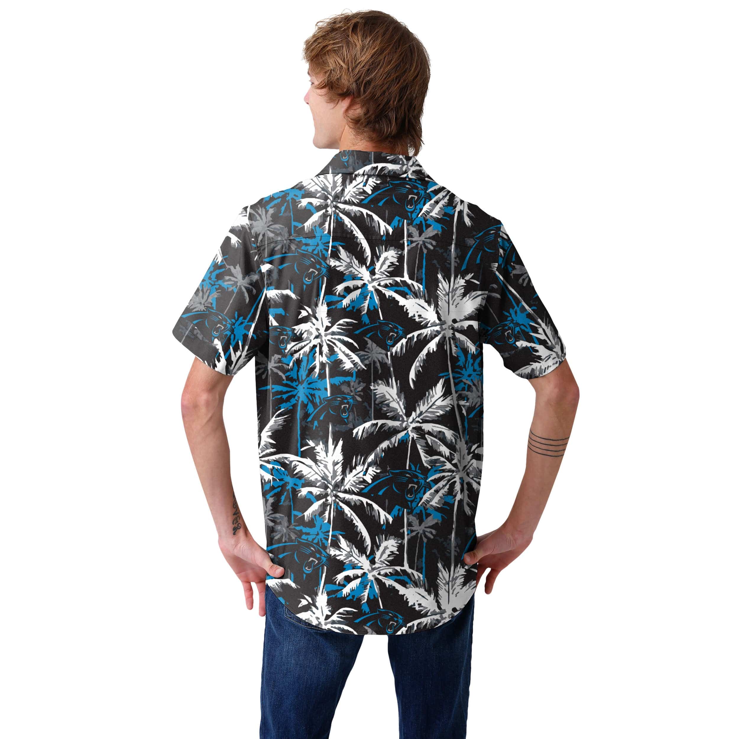 Carolina Panthers NFL Mens Black Floral Button Up Shirt - Image 3