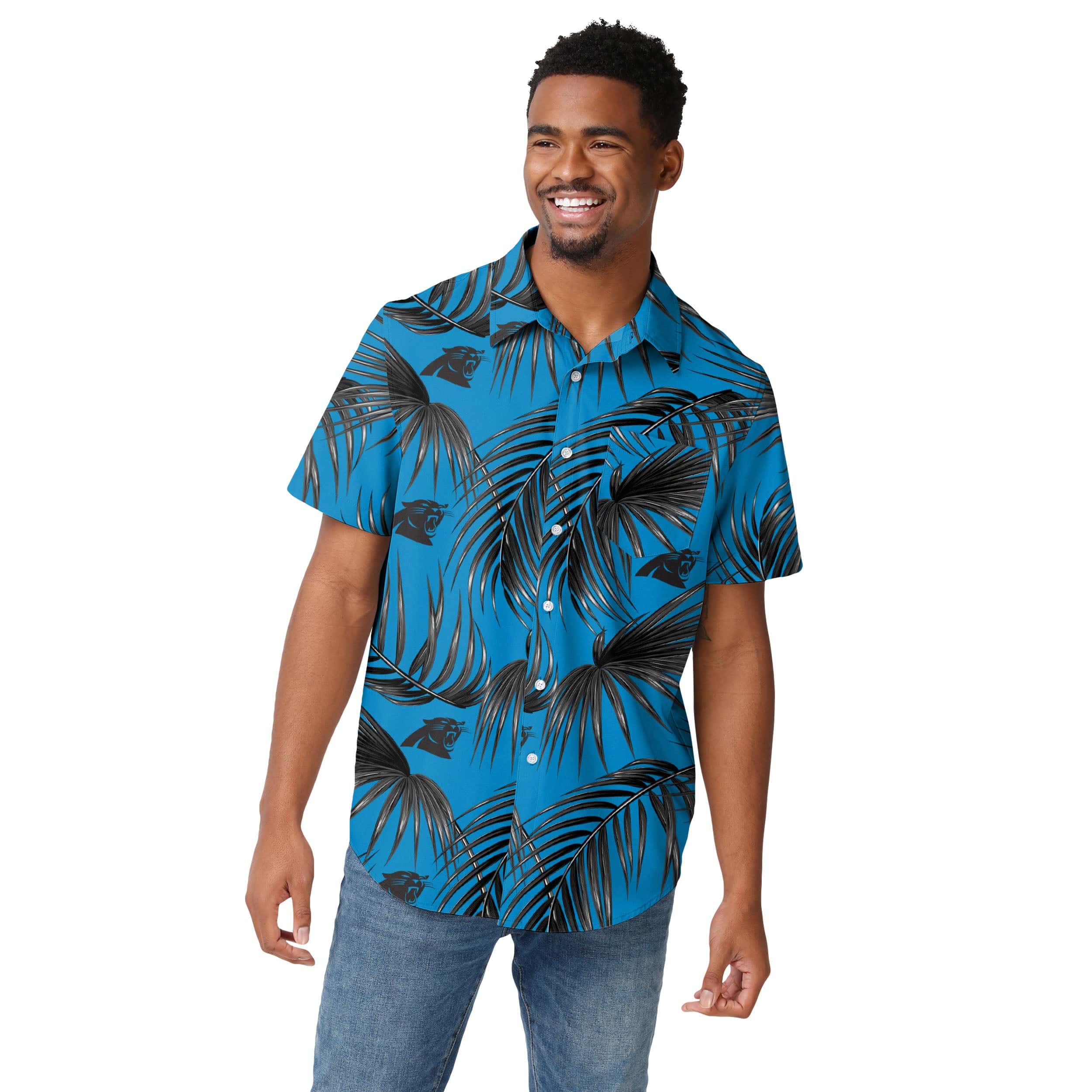 Carolina Panthers NFL Mens Hawaiian Button Up Shirt - Image 2