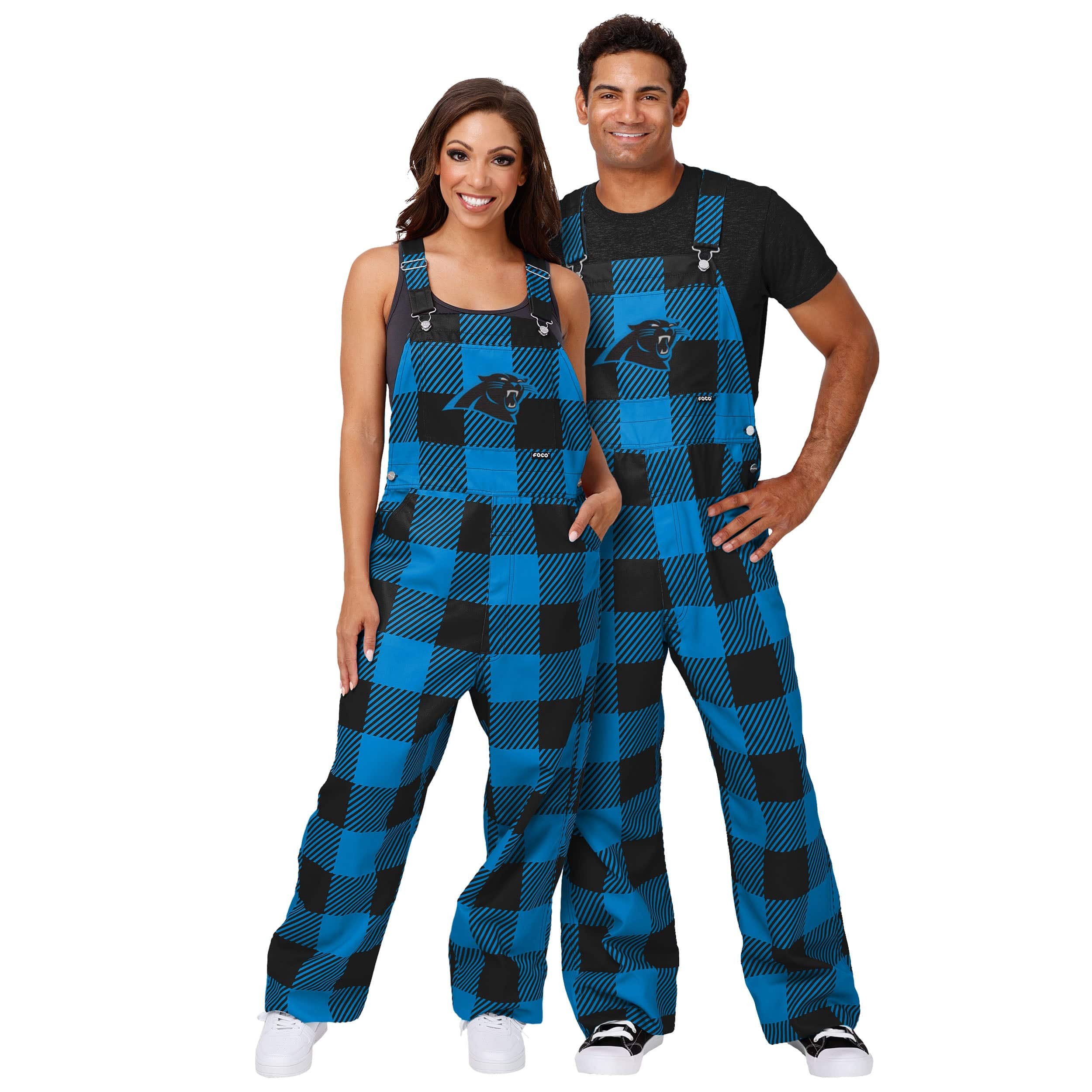 Carolina Panthers NFL Mens Plaid Bib Overalls - Image 3