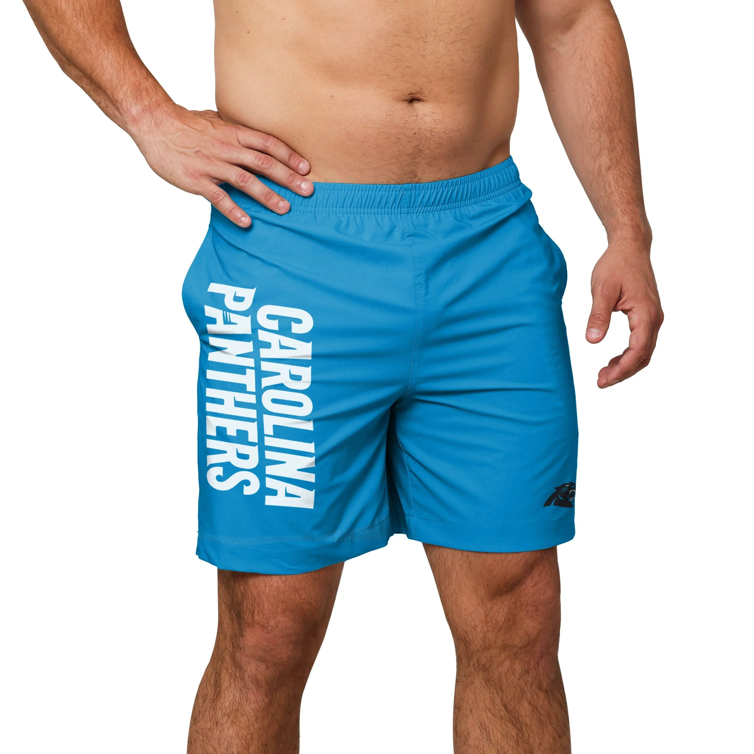 Carolina Panthers NFL Mens Solid Wordmark Traditional Swimming Trunks - Image 2