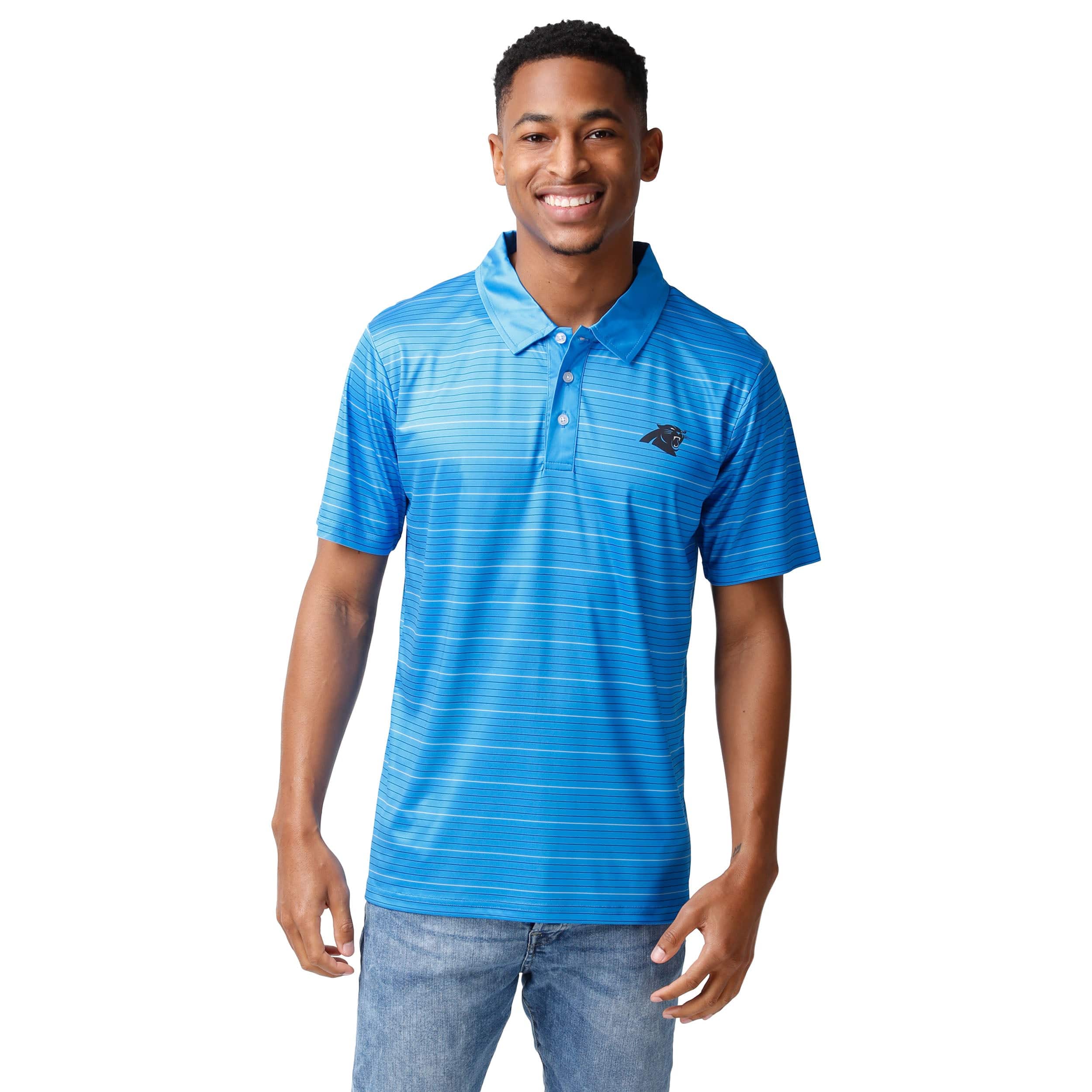 Carolina Panthers NFL Mens Striped Polyester Polo