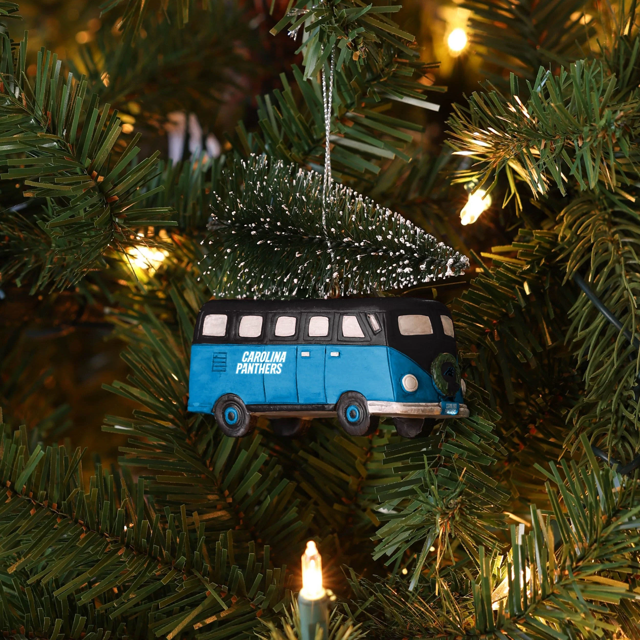 Carolina Panthers NFL Retro Bus With Tree Ornament - Image 4