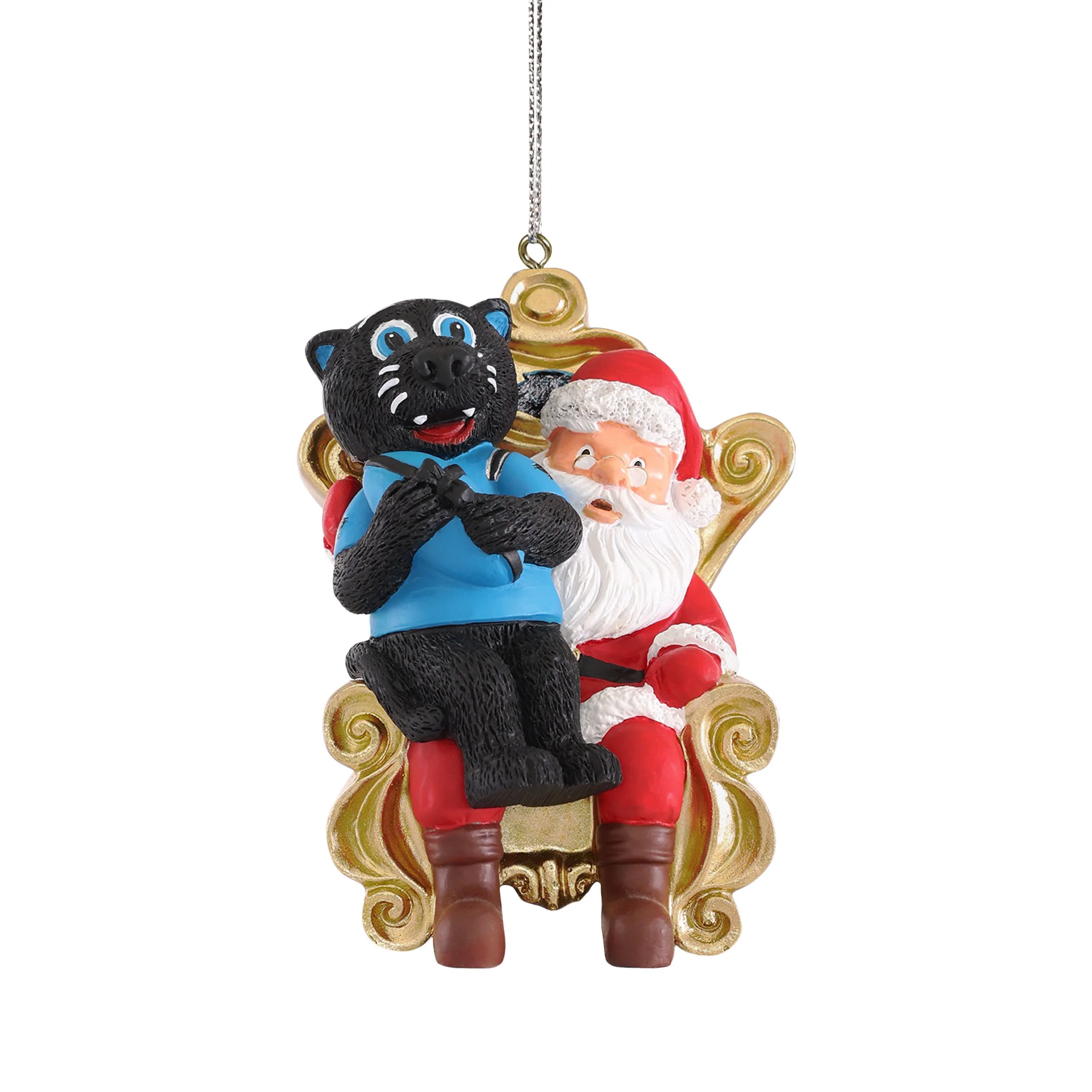 Carolina Panthers NFL Sir Purr Mascot on Santas Lap Ornament