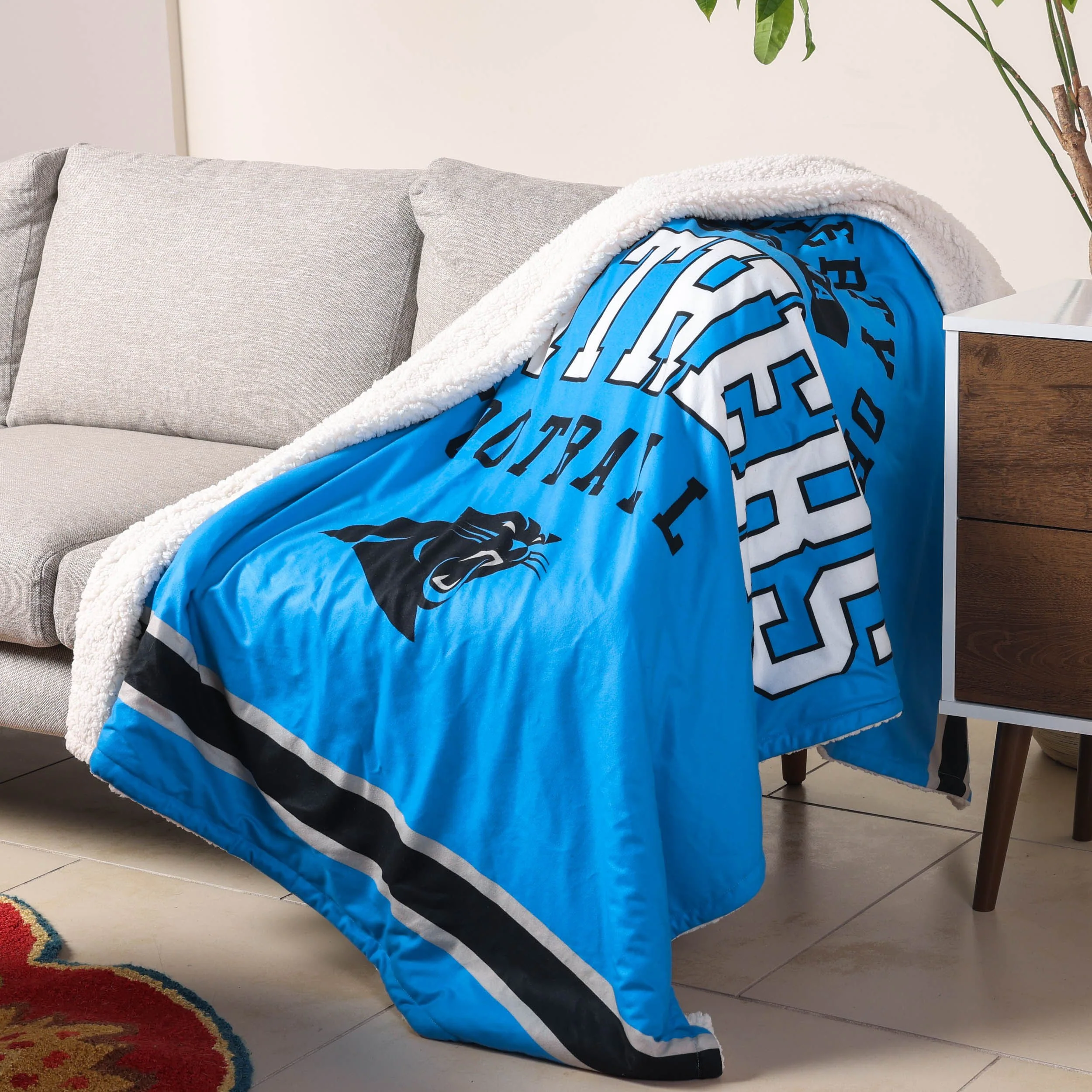 Carolina Panthers NFL Team Property Sherpa Plush Throw Blanket - Image 2
