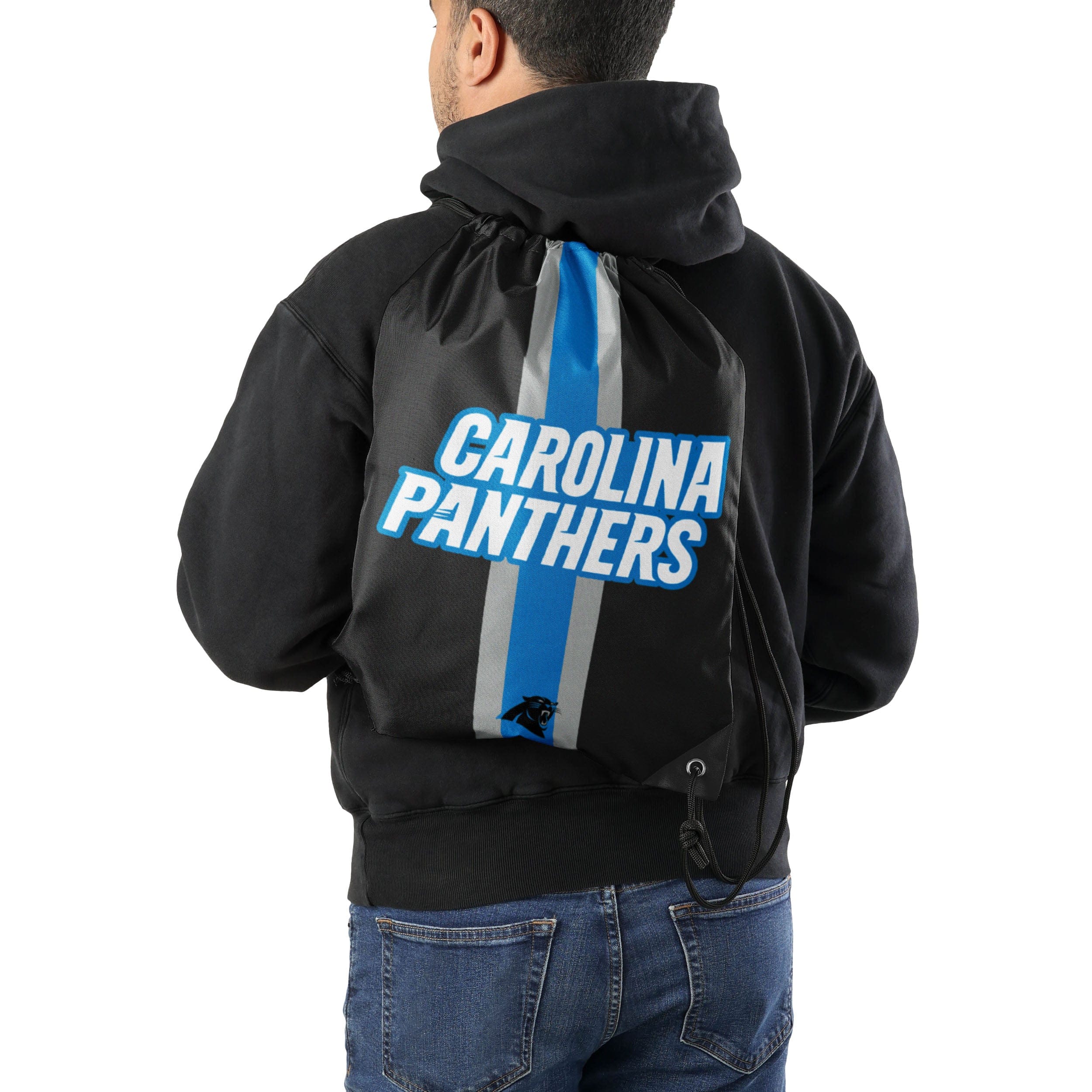 Carolina Panthers NFL Team Stripe Wordmark Drawstring Backpack - Image 2