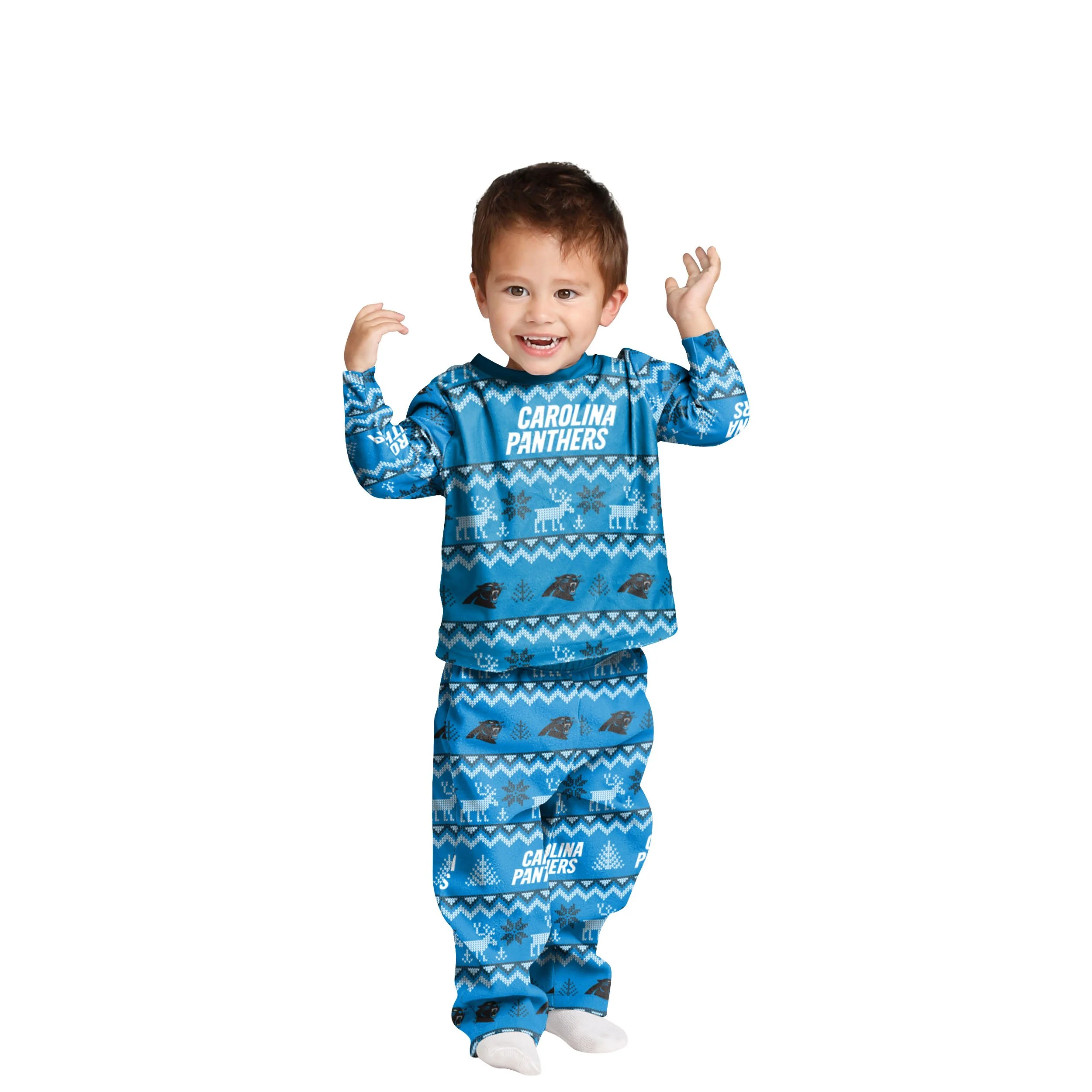 Carolina Panthers NFL Ugly Pattern Family Holiday Pajamas - Image 3