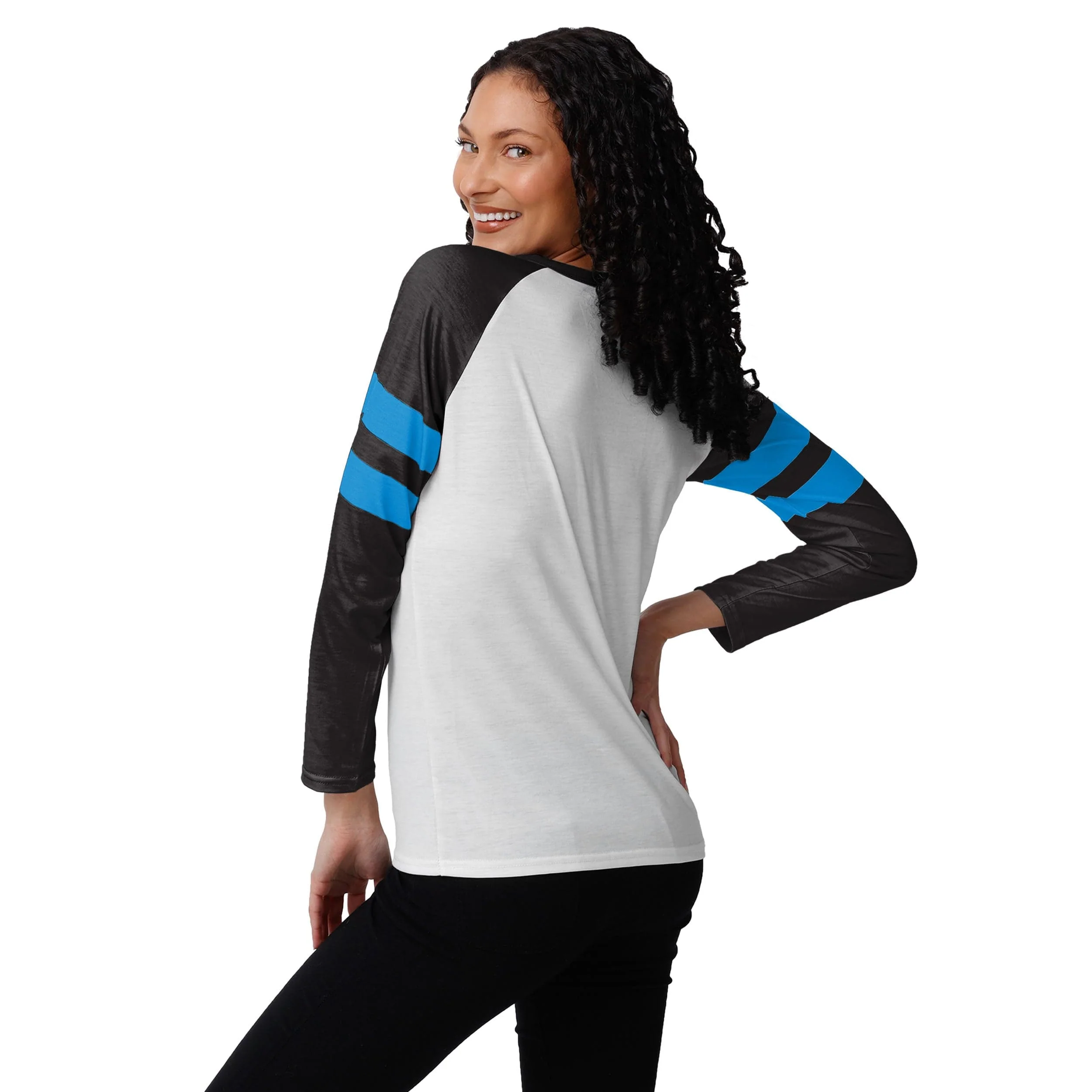 Carolina Panthers NFL Womens Big Logo Long Sleeve Henley - Image 2