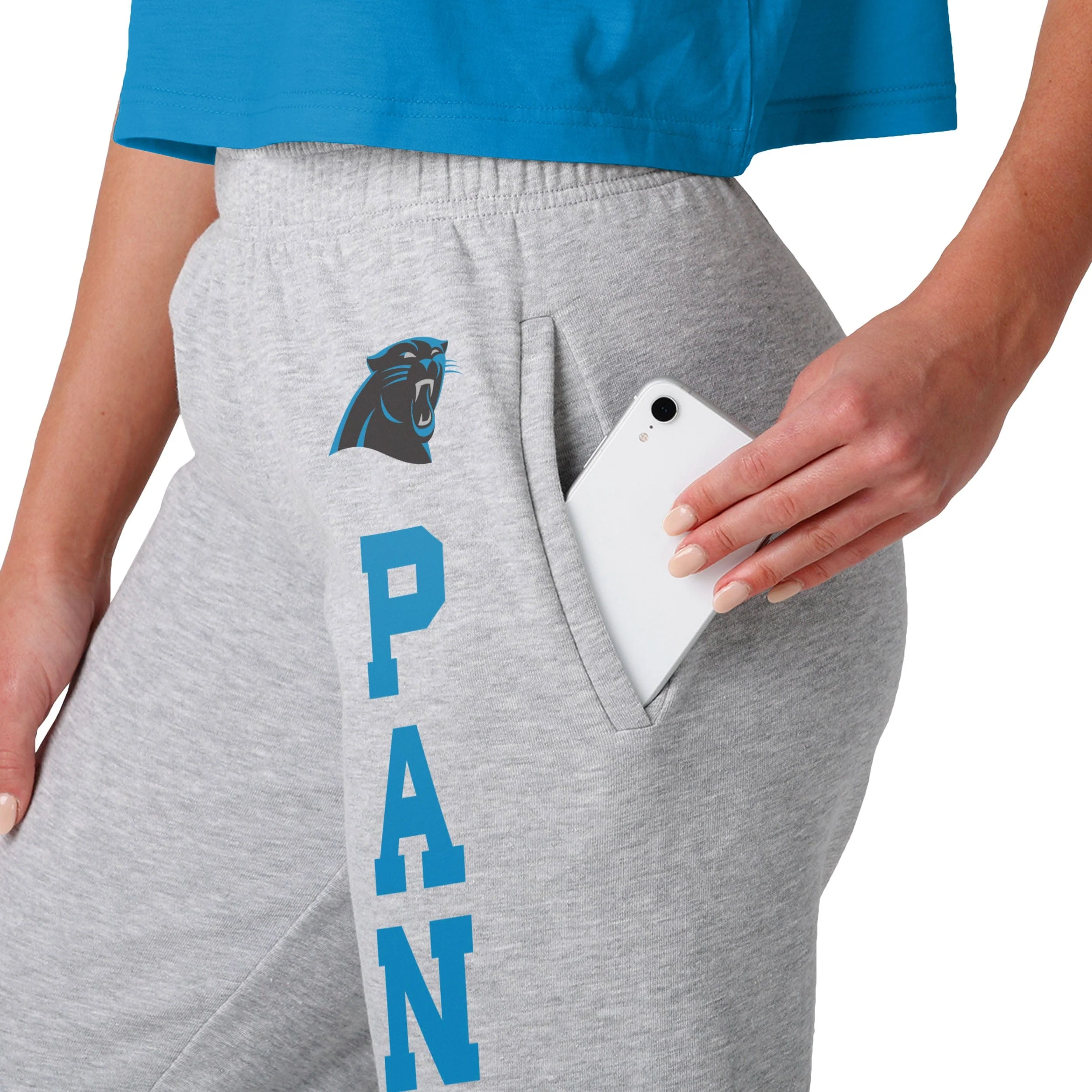 Carolina Panthers NFL Womens Big Wordmark Gray Sweatpants - Image 3
