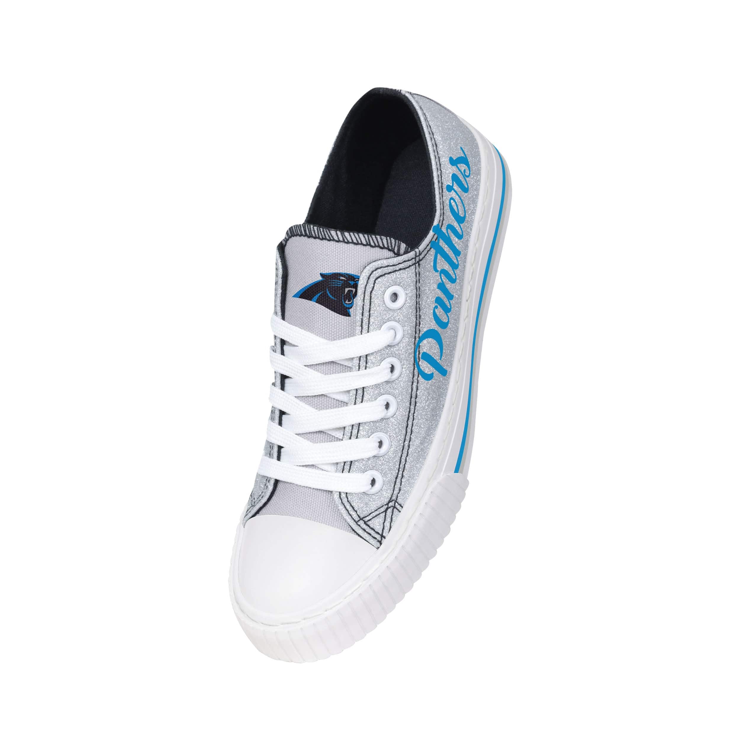 Carolina Panthers NFL Womens Color Glitter Low Top Canvas Shoes - Image 3