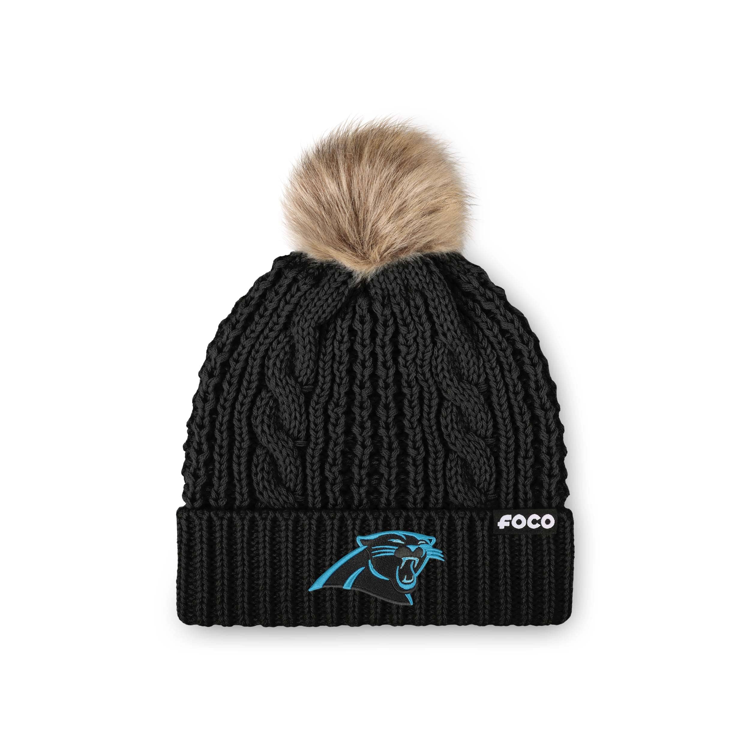 Carolina Panthers NFL Womens Faux Fur Pom Beanie