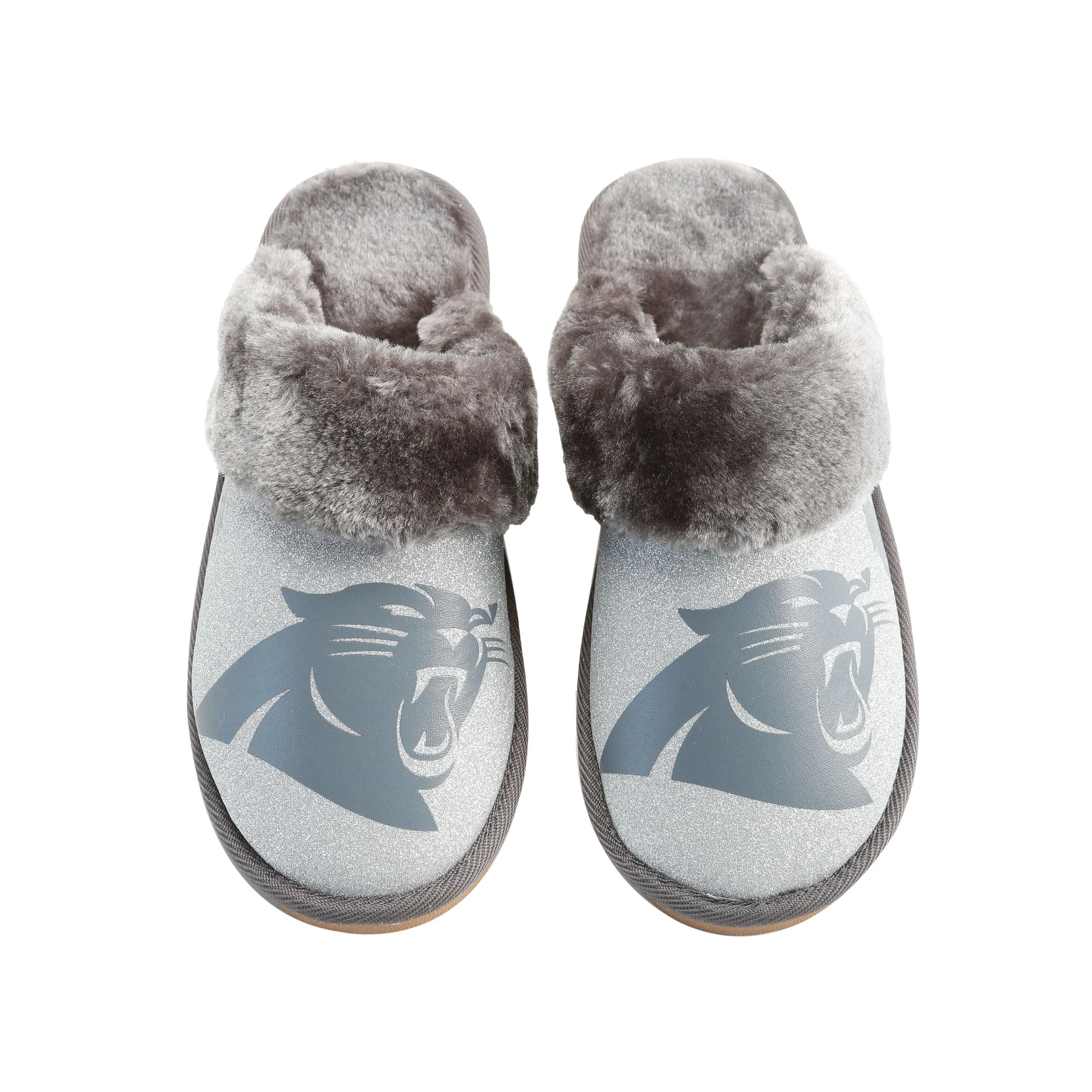 Carolina Panthers NFL Womens Glitter Open Back Fur Moccasin Slippers - Image 2