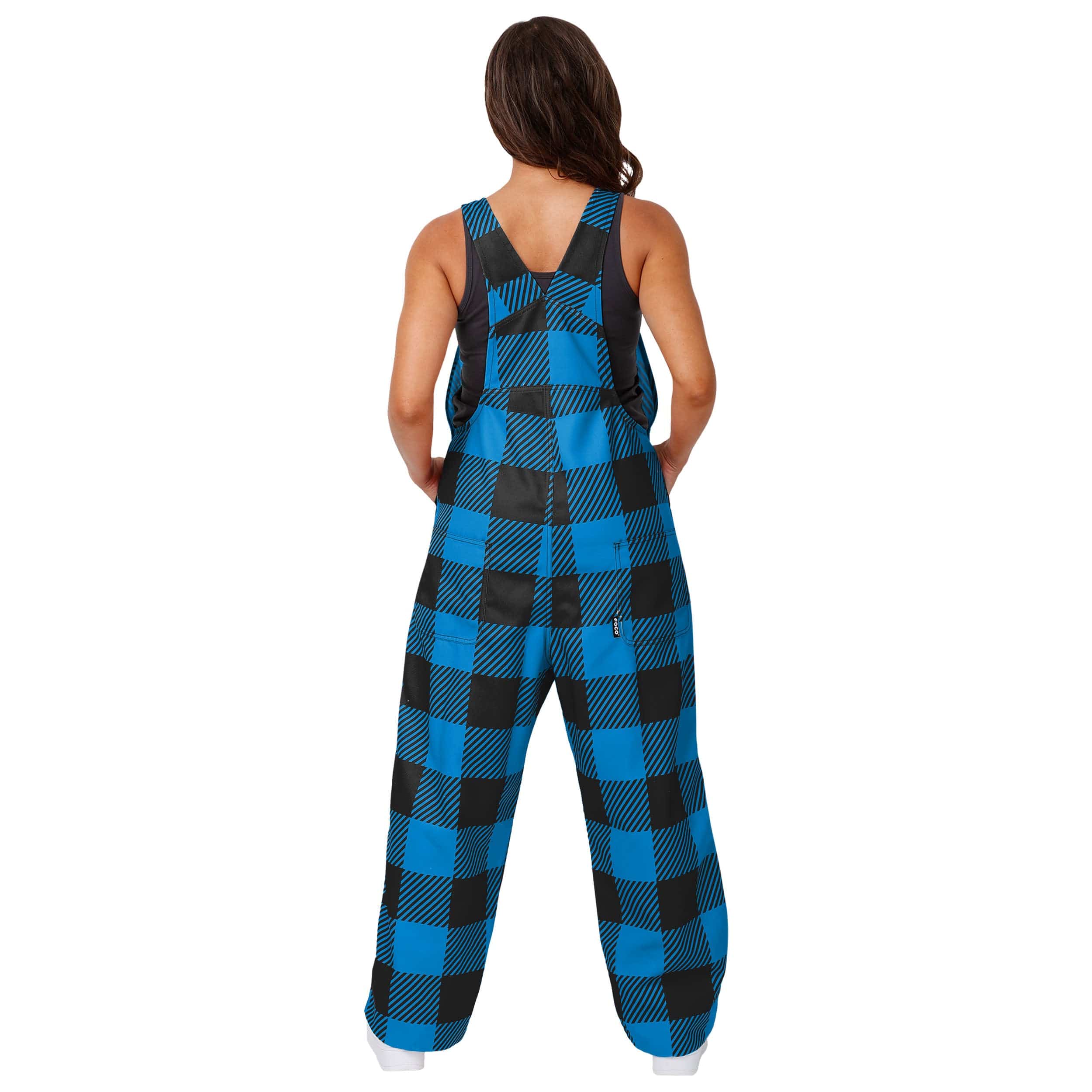 Carolina Panthers NFL Womens Plaid Bib Overalls - Image 2