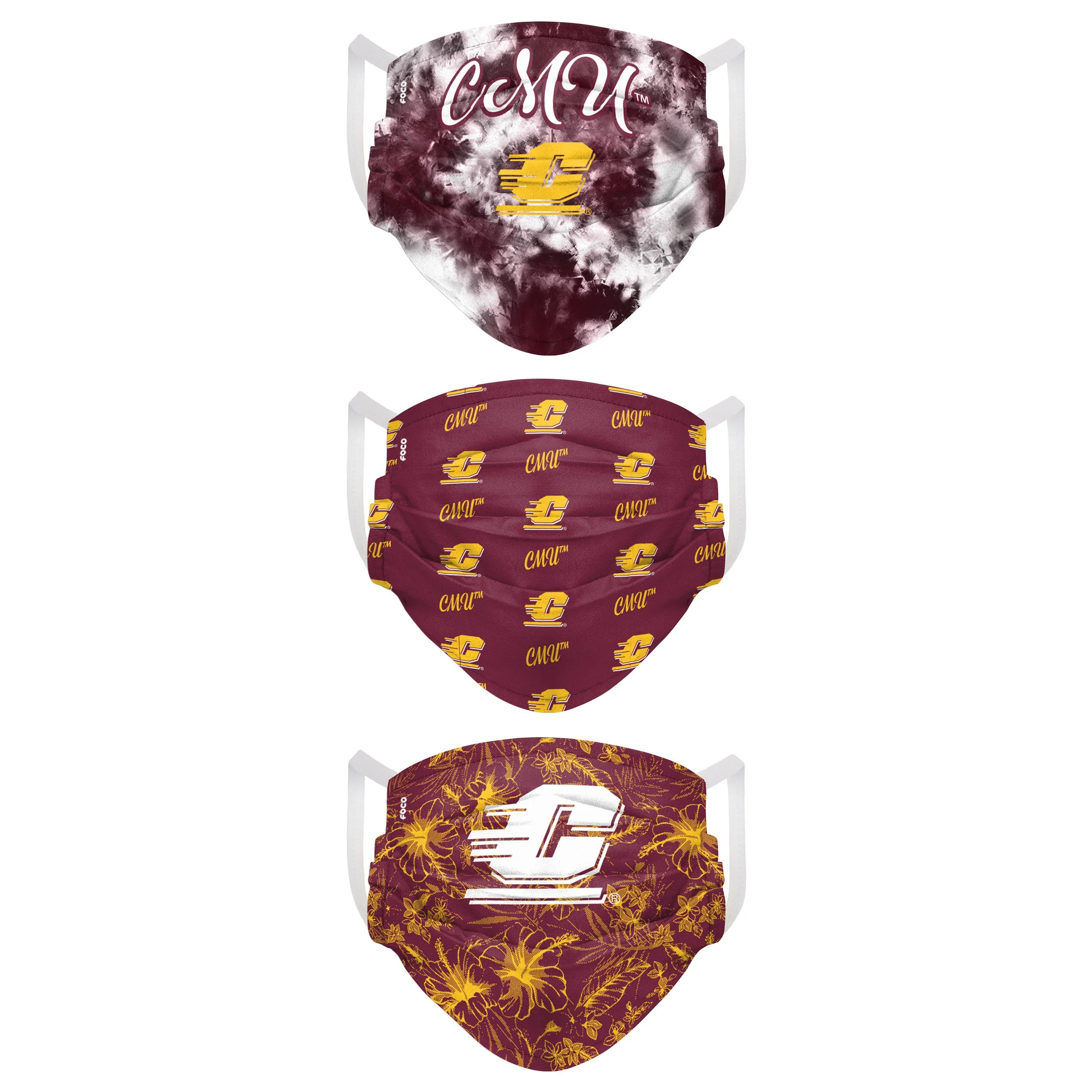 Central Michigan Chippewas NCAA Womens Matchday 3 Pack Face Cover - Image 2