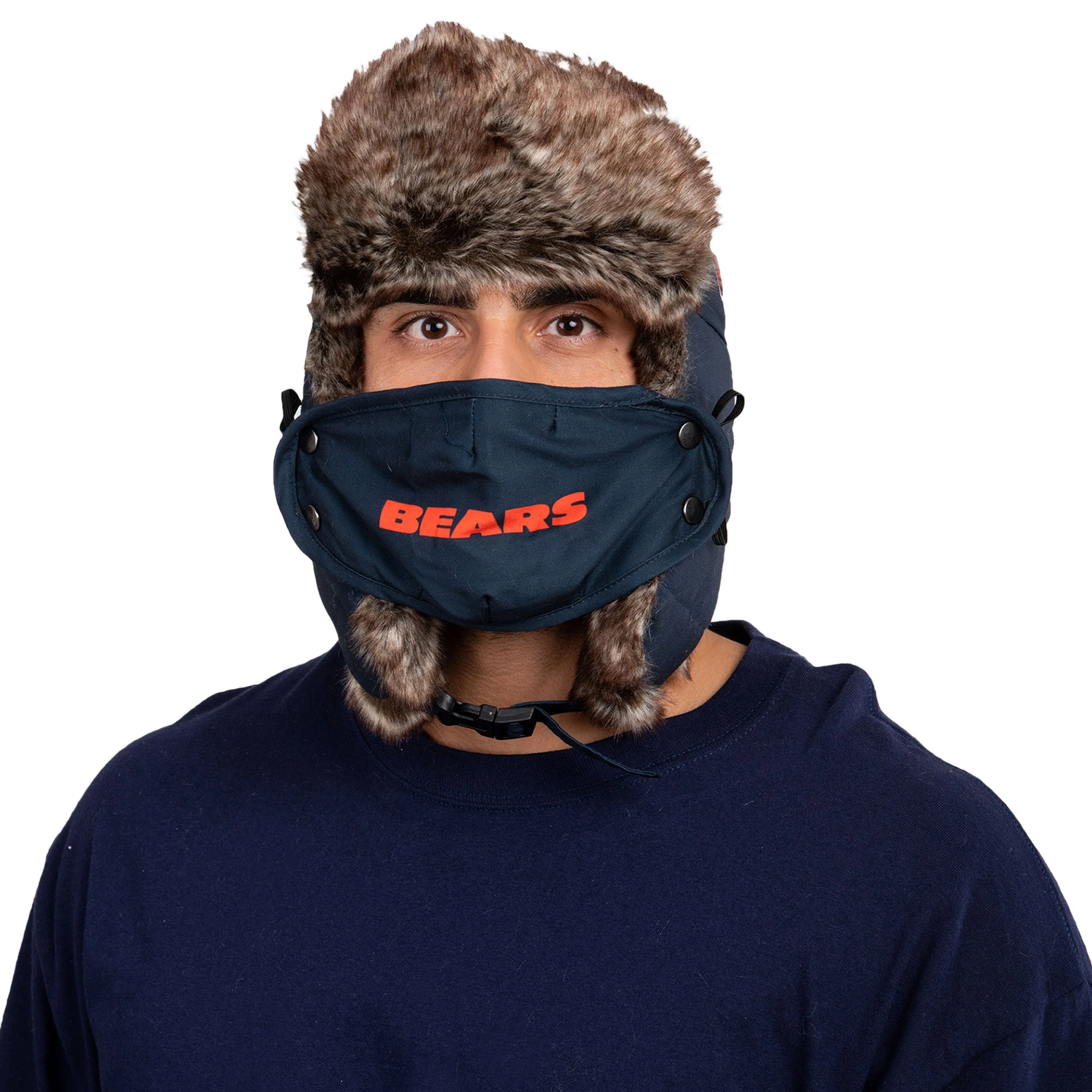 Chicago Bears NFL Big Logo Trapper Hat With Face Cover - Image 2