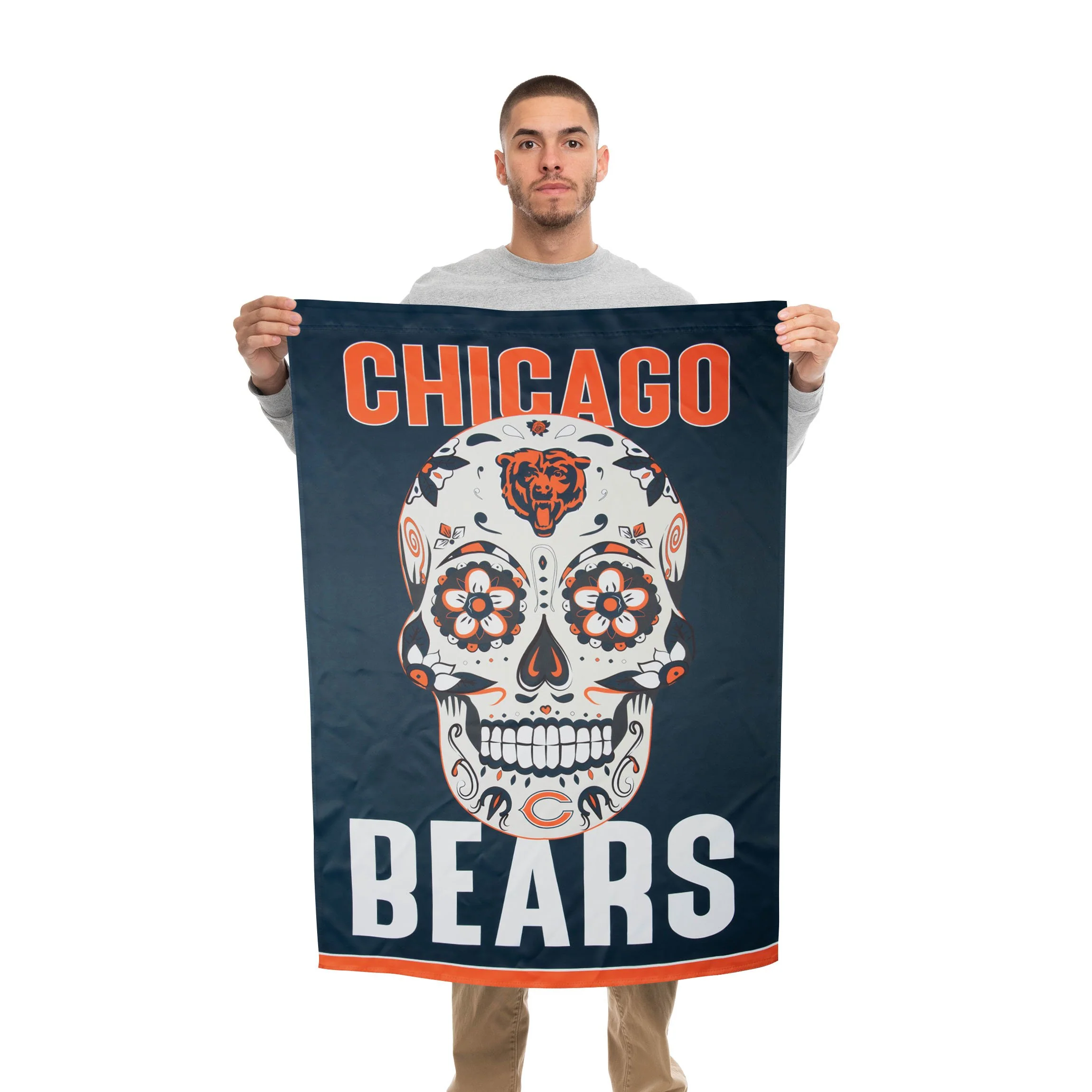 Chicago Bears NFL Day Of The Dead Vertical Flag - Image 2