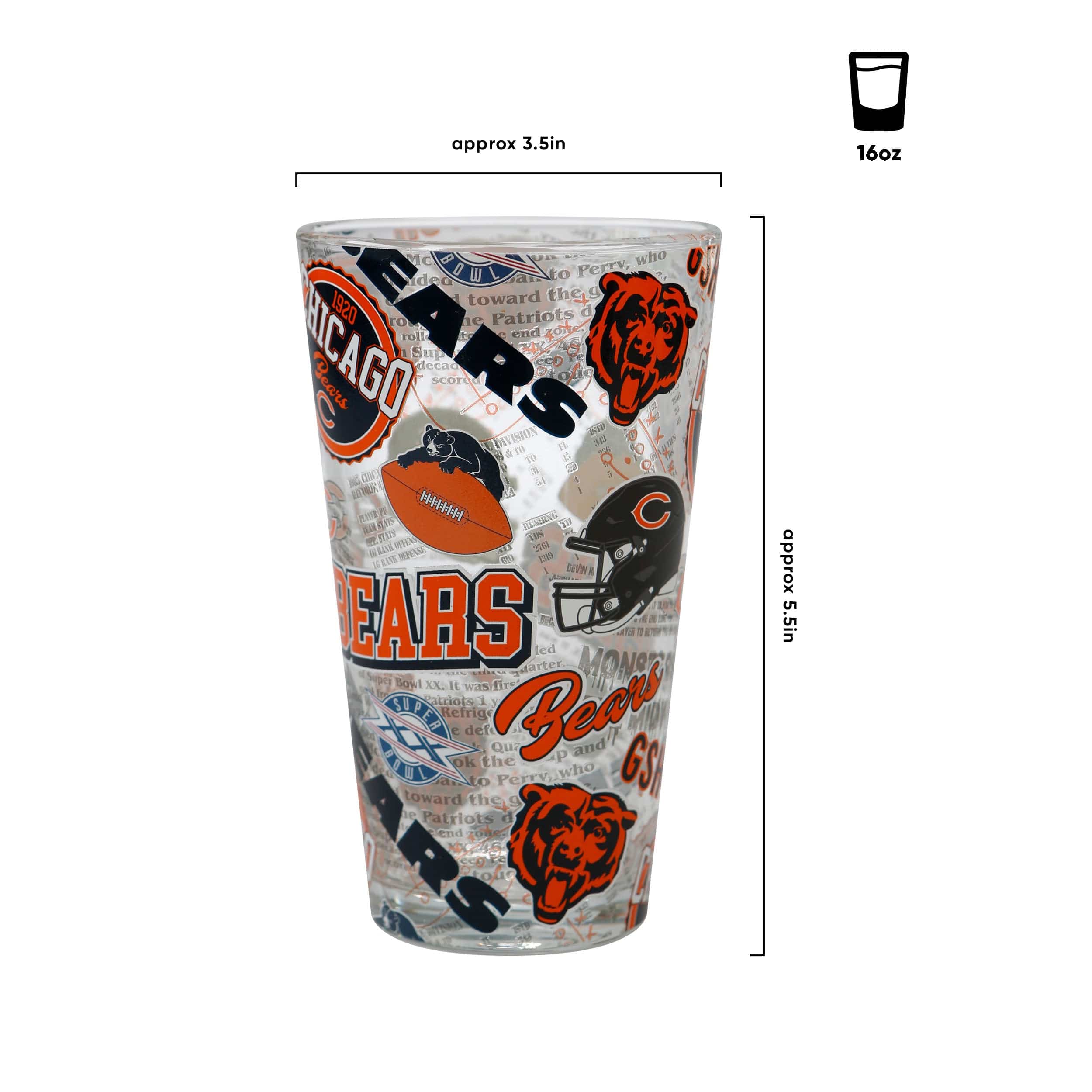 Chicago Bears NFL Historic Print Pint Glass - Image 3
