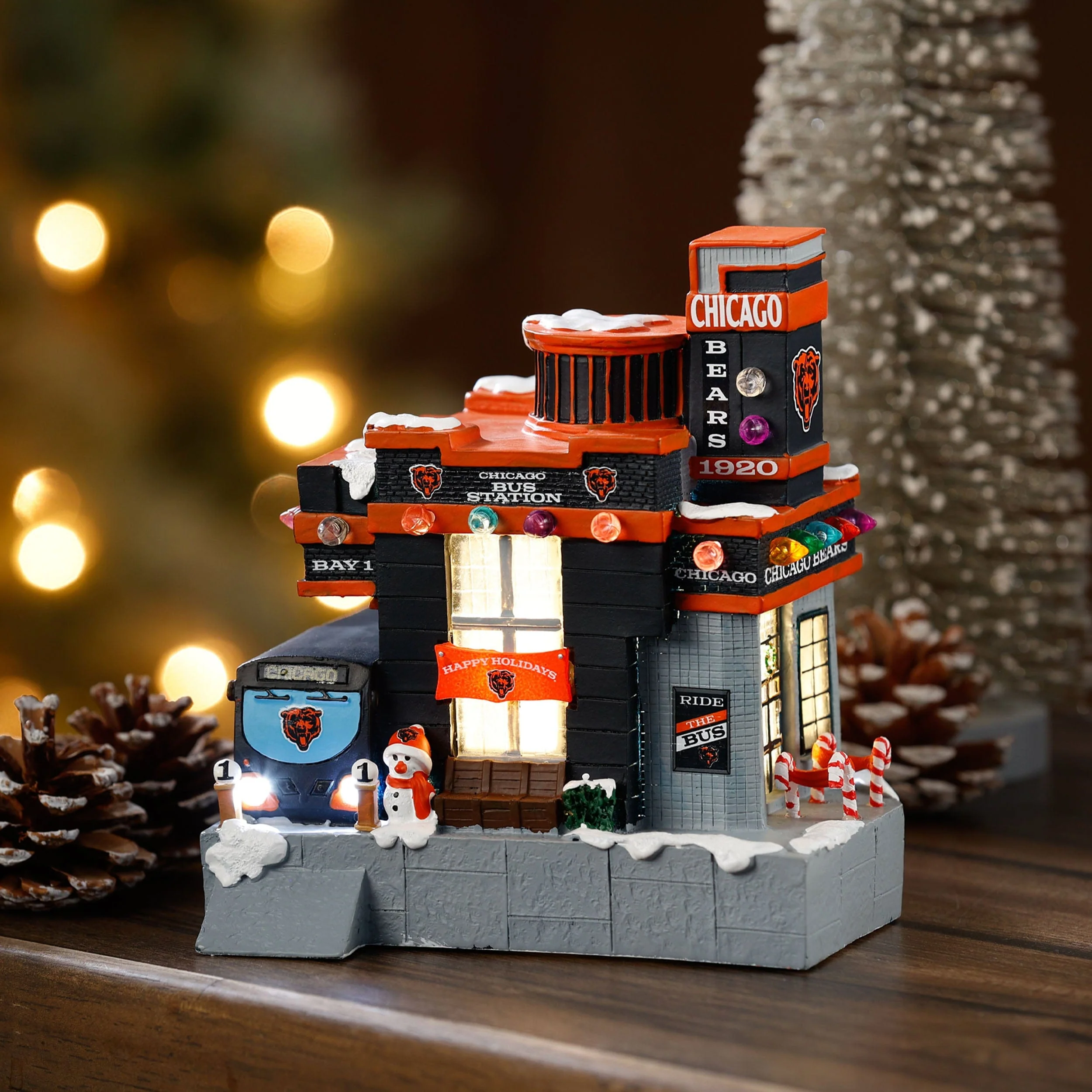 Chicago Bears NFL Light Up Resin Team Bus Station - Image 2