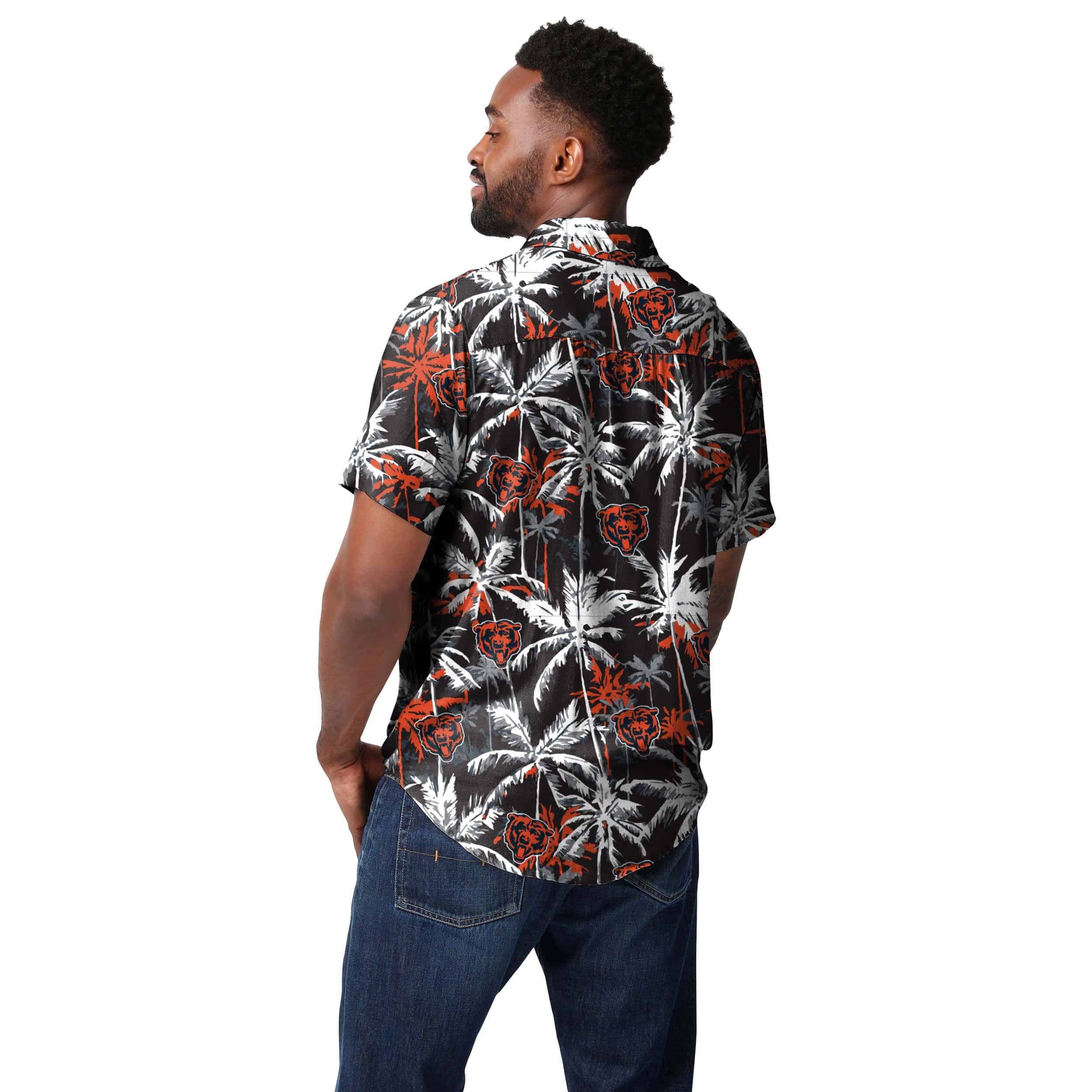 Chicago Bears NFL Mens Black Floral Button Up Shirt - Image 3